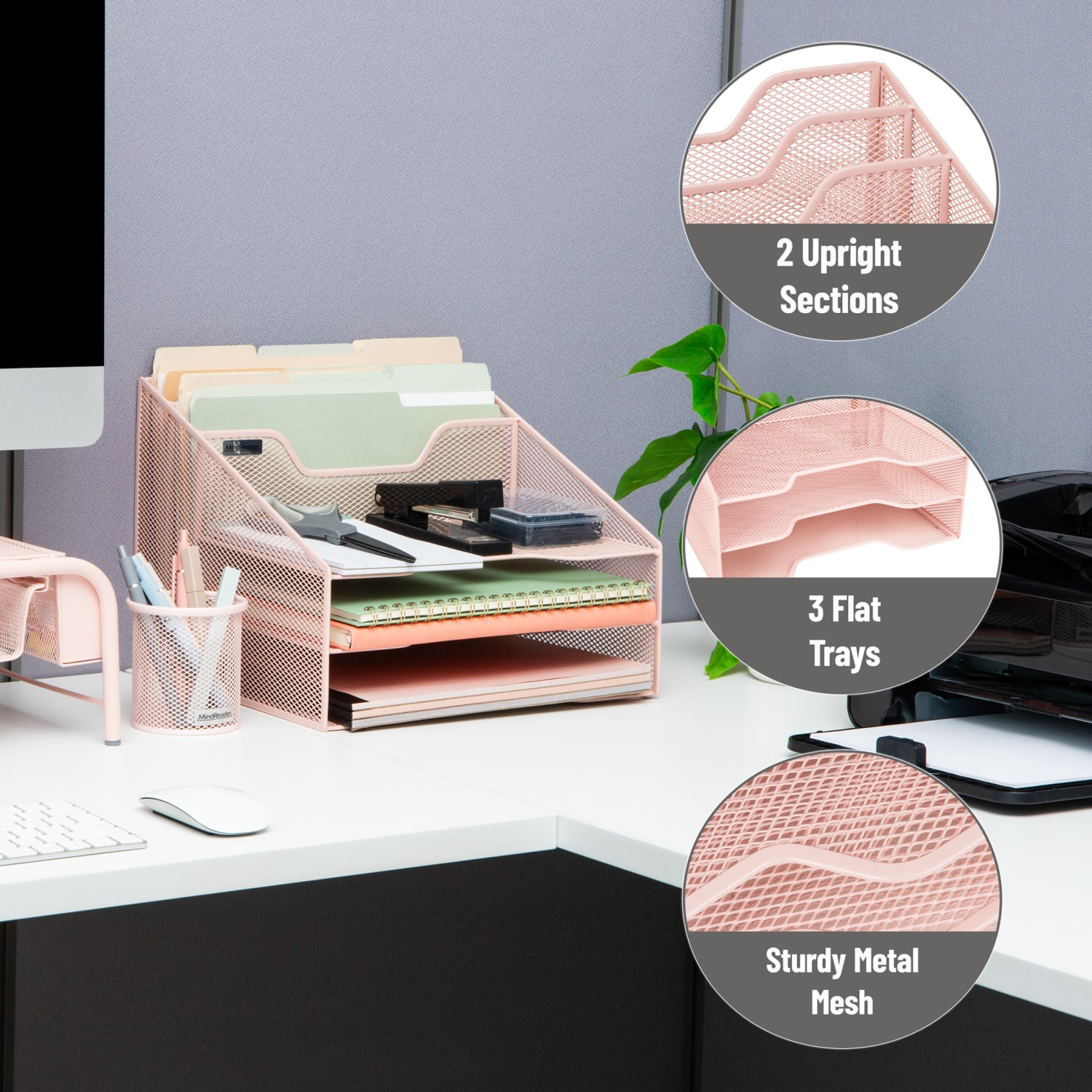 Mind Reader Desktop Vertical Paper Tray Organizer, 9-1/2in H x 11-1/2in W x 12-1/2in D, Pink - Image 5