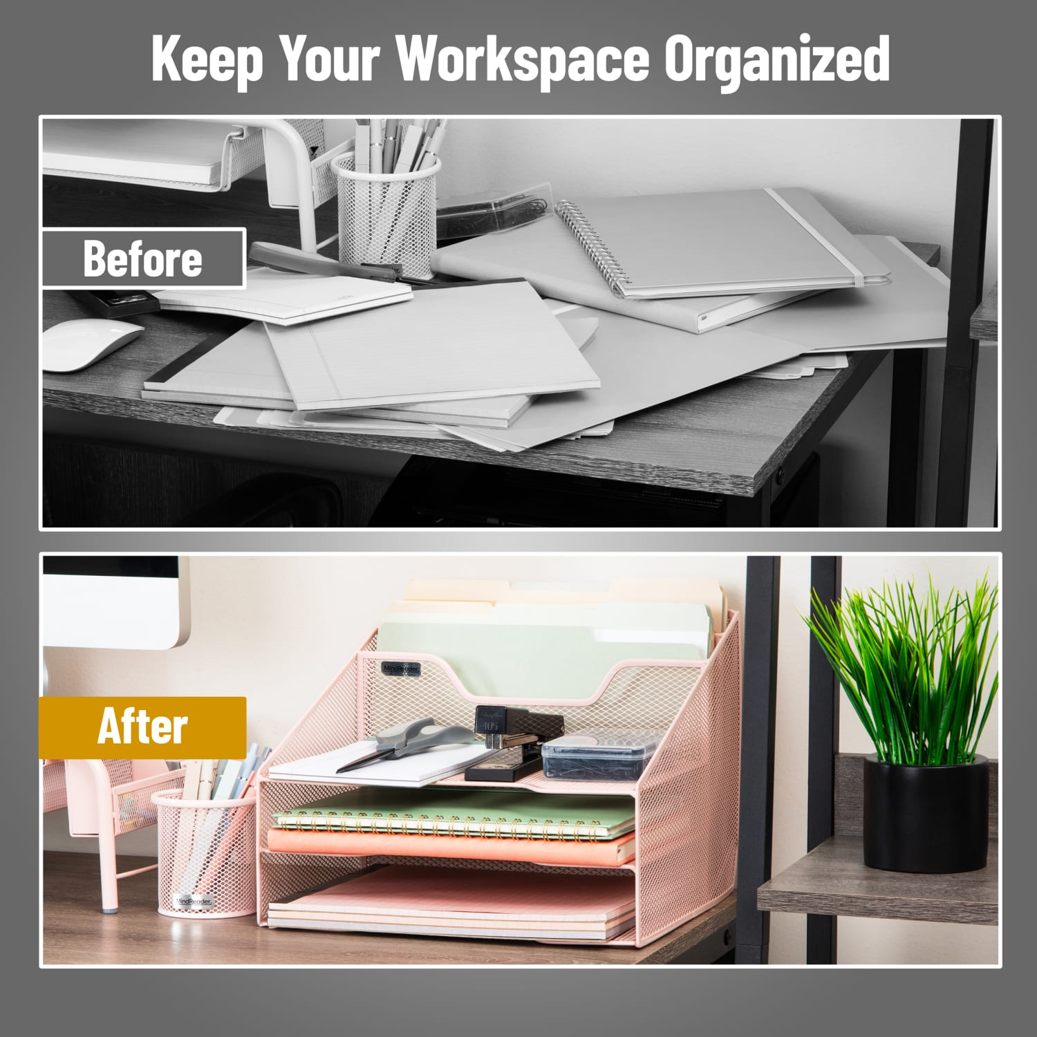 Mind Reader Desktop Vertical Paper Tray Organizer, 9-1/2in H x 11-1/2in W x 12-1/2in D, Pink - Image 6