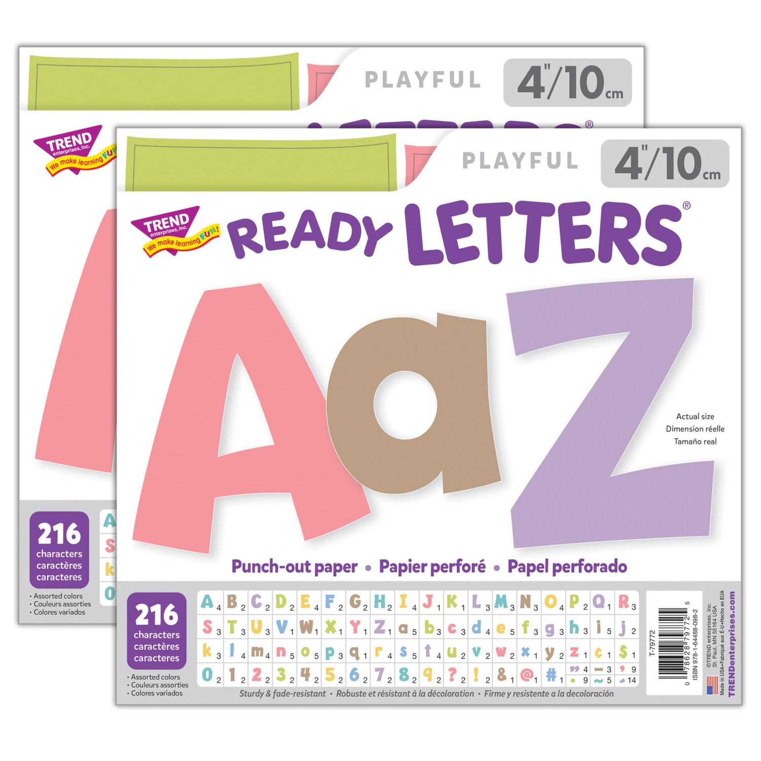 Trend 4in Playful Combo Ready Letters, Summer Morning, 216 Letters Per Pack, Set Of 2 Packs