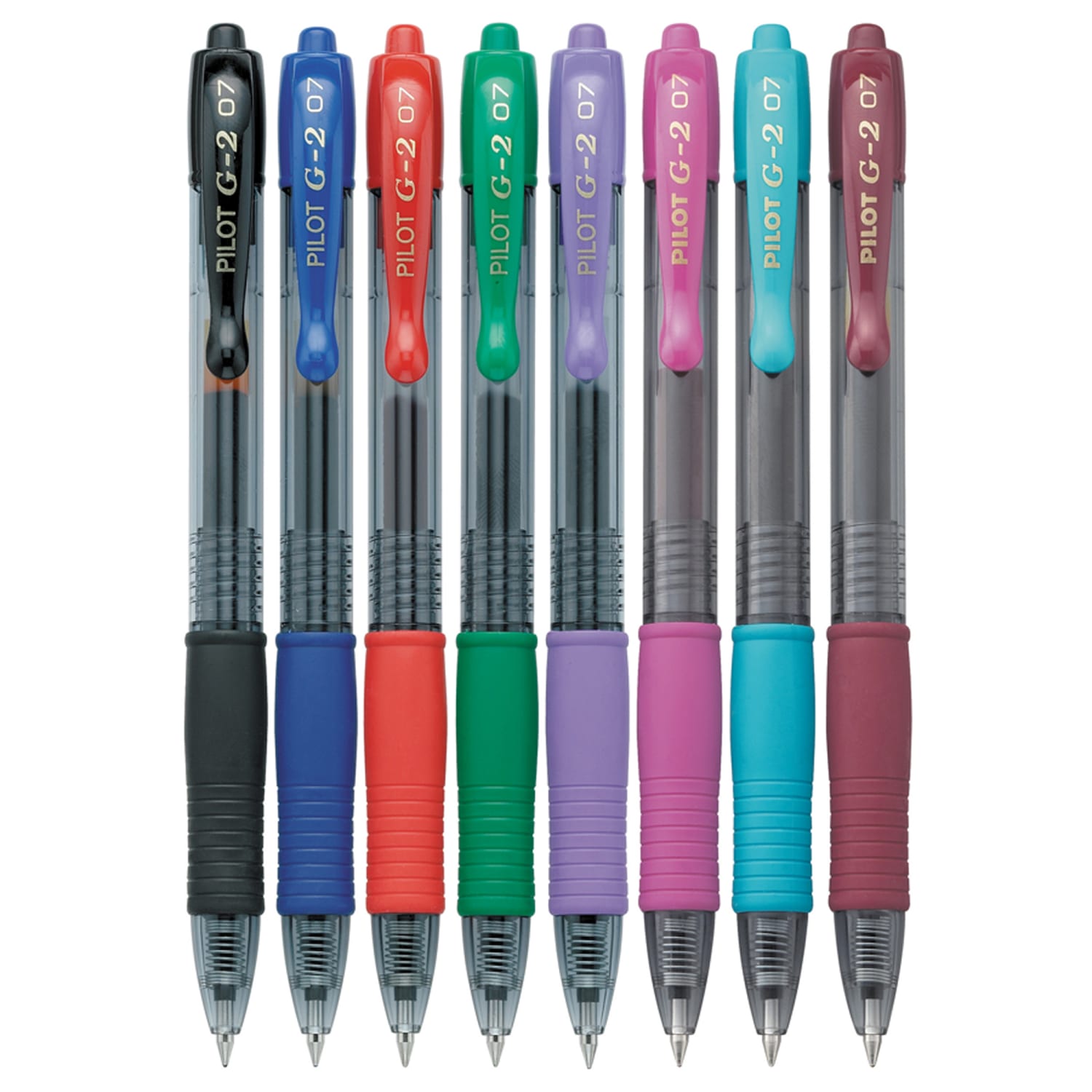 Pilot G2 Retractable Gel Pens, Fine Point, 0.7 mm, Clear Barrels, Assorted Ink, Pack Of 8 Pens - Image 3