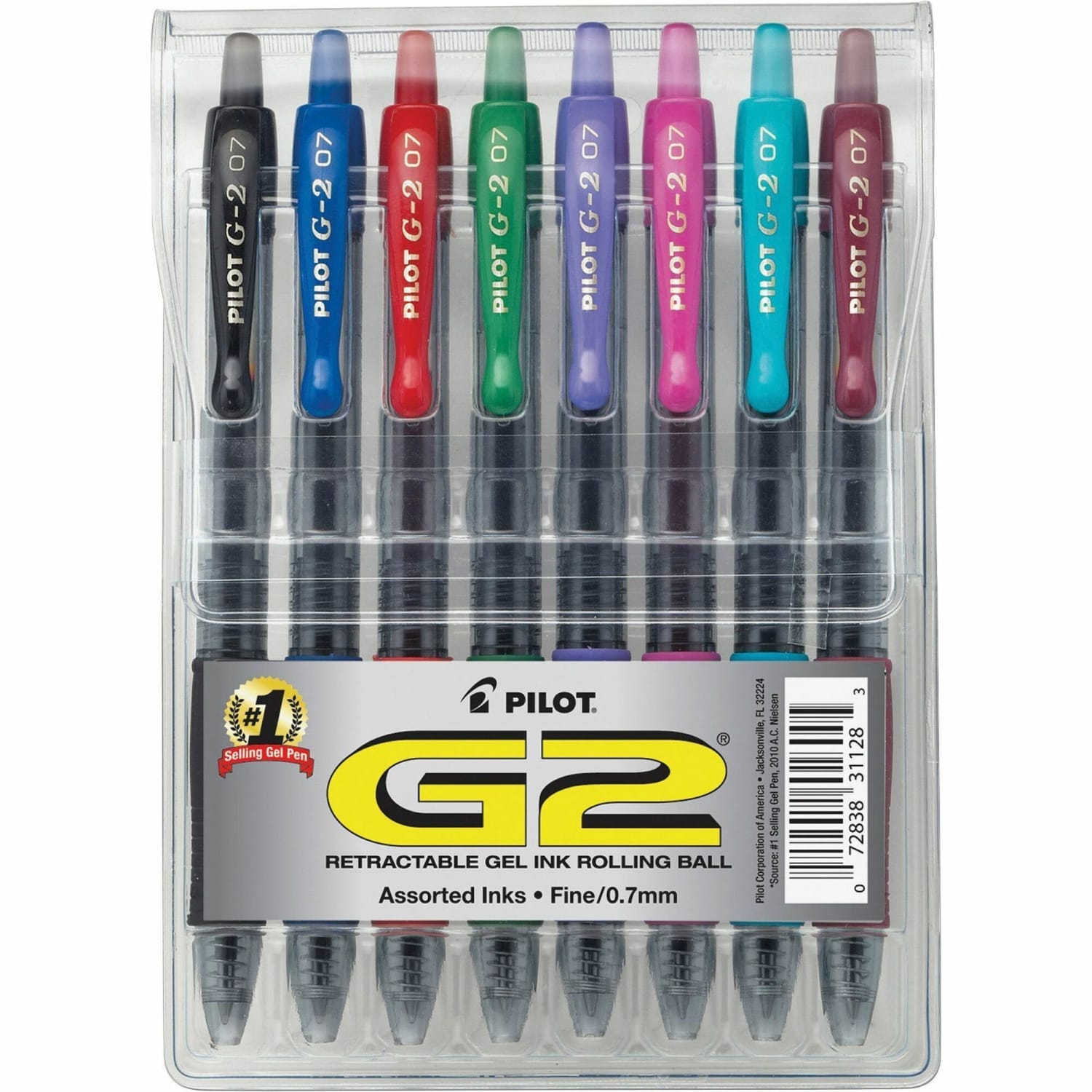 Pilot G2 Retractable Gel Pens, Fine Point, 0.7 mm, Clear Barrels, Assorted Ink, Pack Of 8 Pens - Image 4