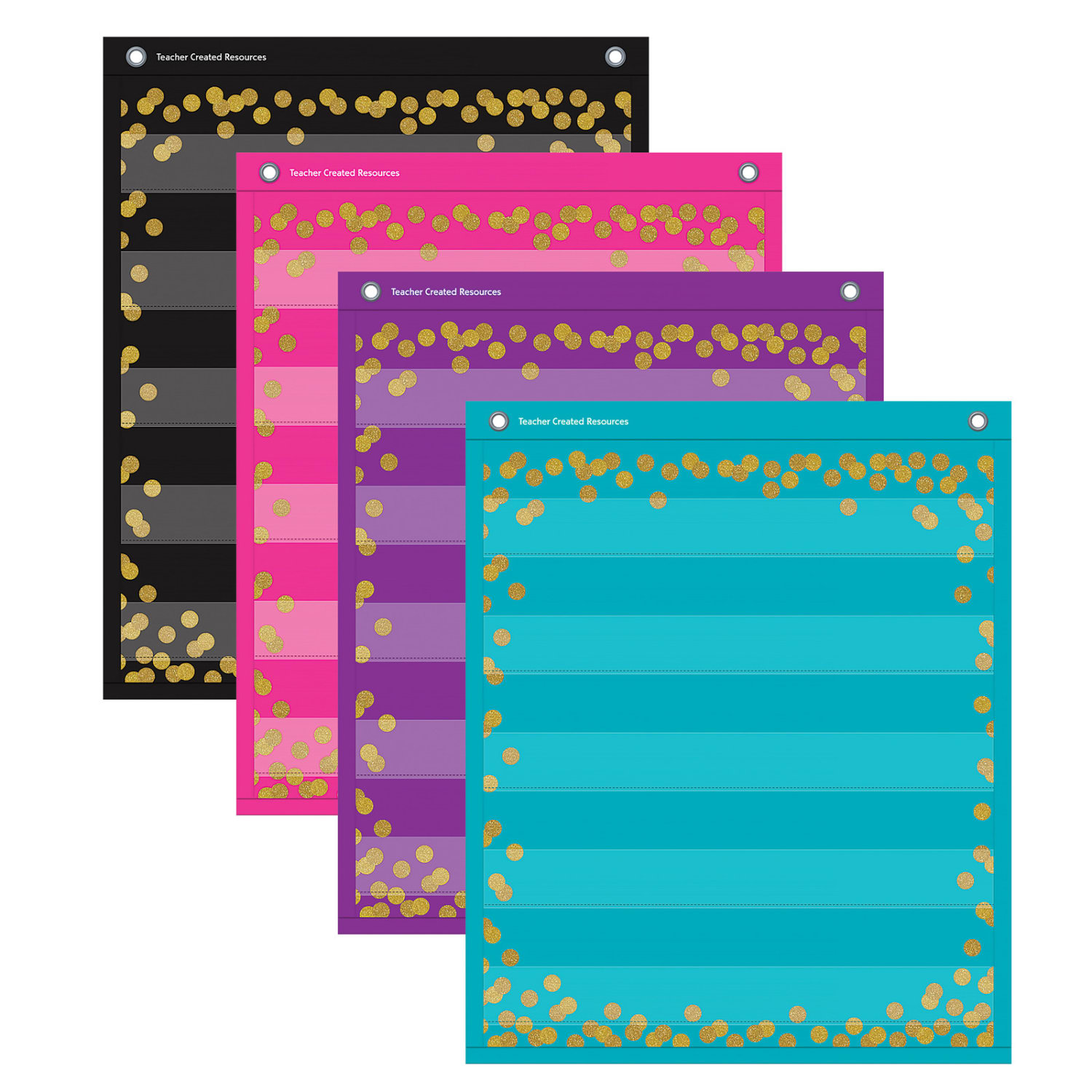 Teacher Created Resources Confetti Colorful Magnetic Mini Pocket Charts, 14in x 17in, Set of 4