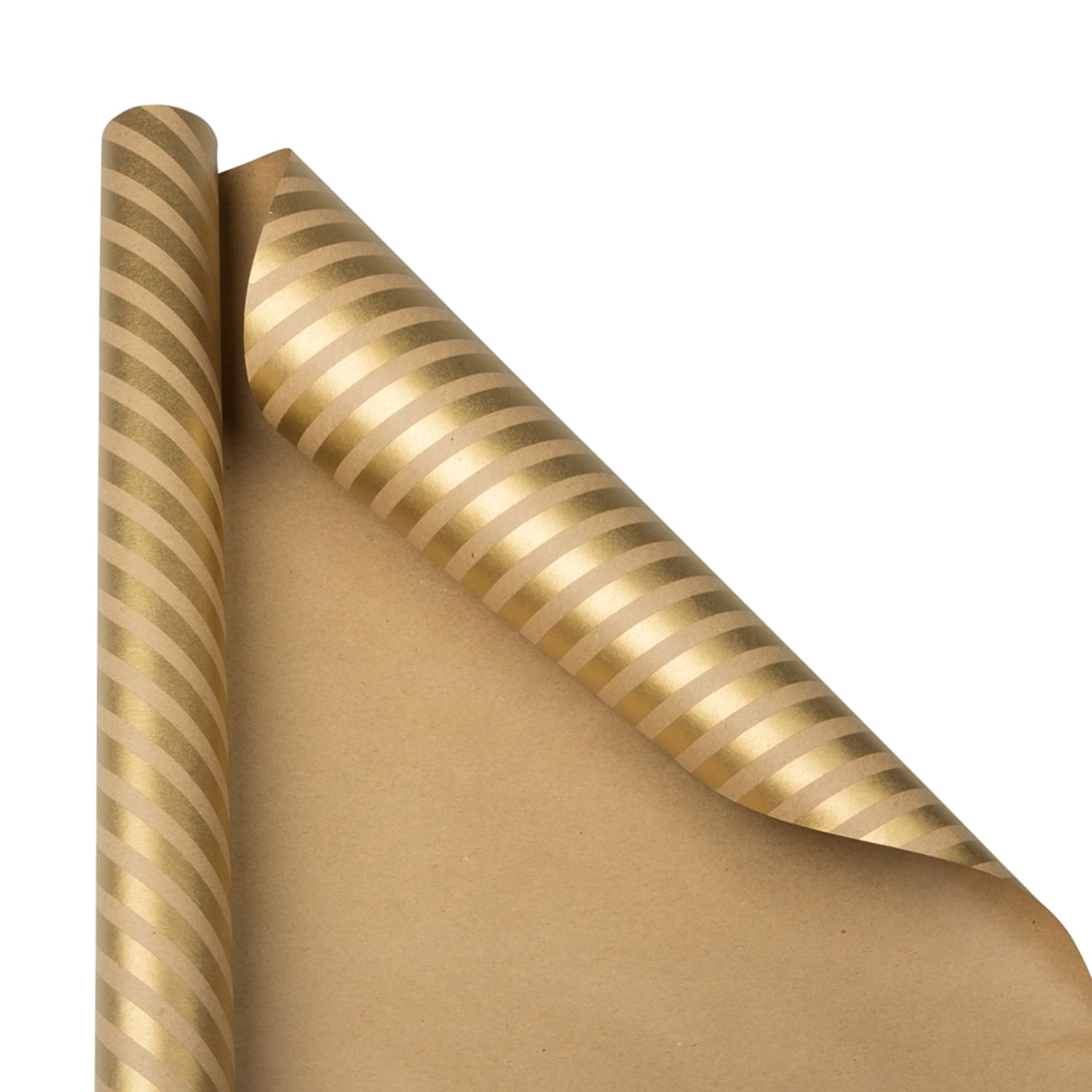 JAM Paper Wrapping Paper, Striped, 25 Sq Ft, Kraft Brown & Gold - Image 4
