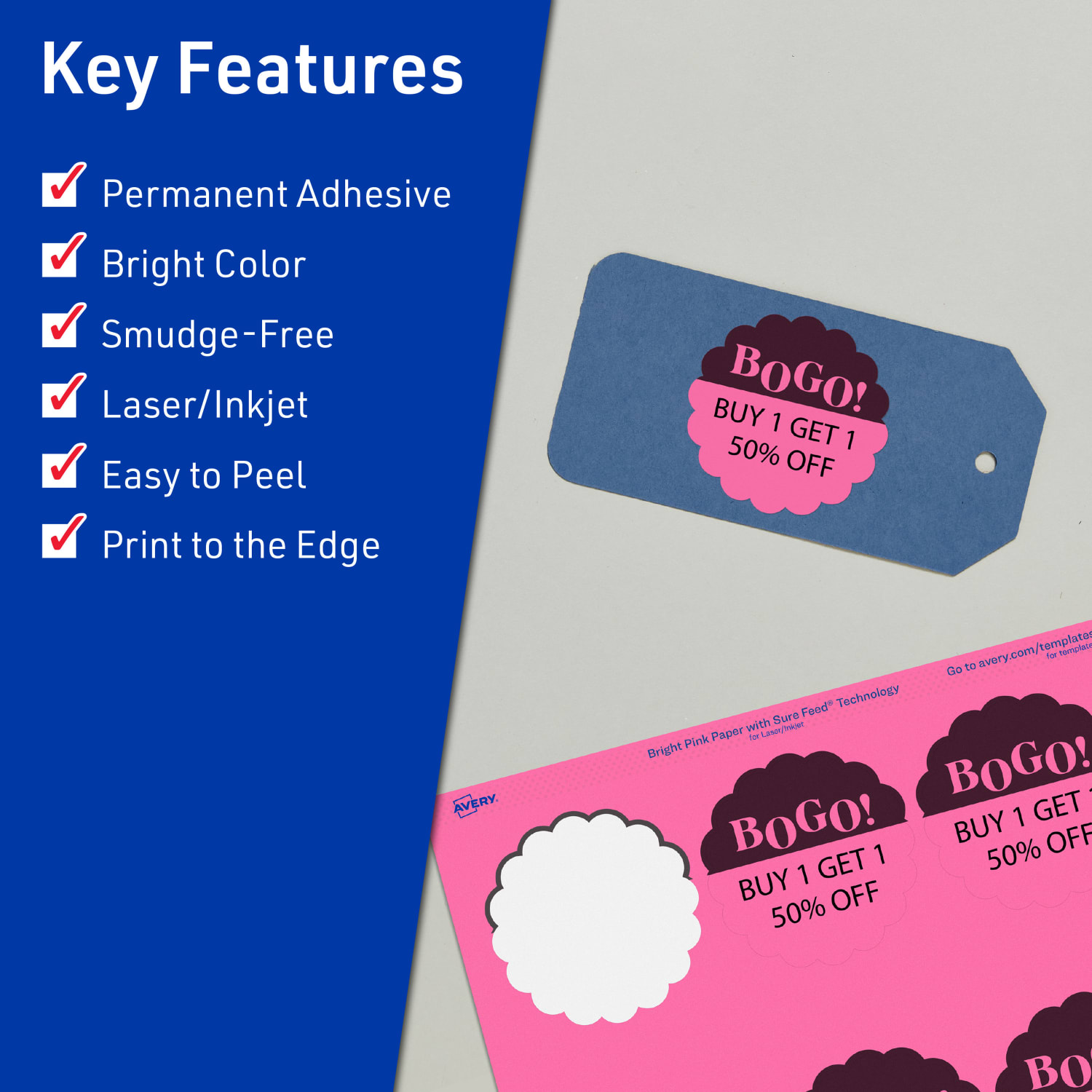 Avery Print-To-The-Edge Labels With Sure Feed Technology, 94516-BPP40, Round Scalloped, 2-1/2in, Matte Bright Pink, Pack of 360 - Image 3