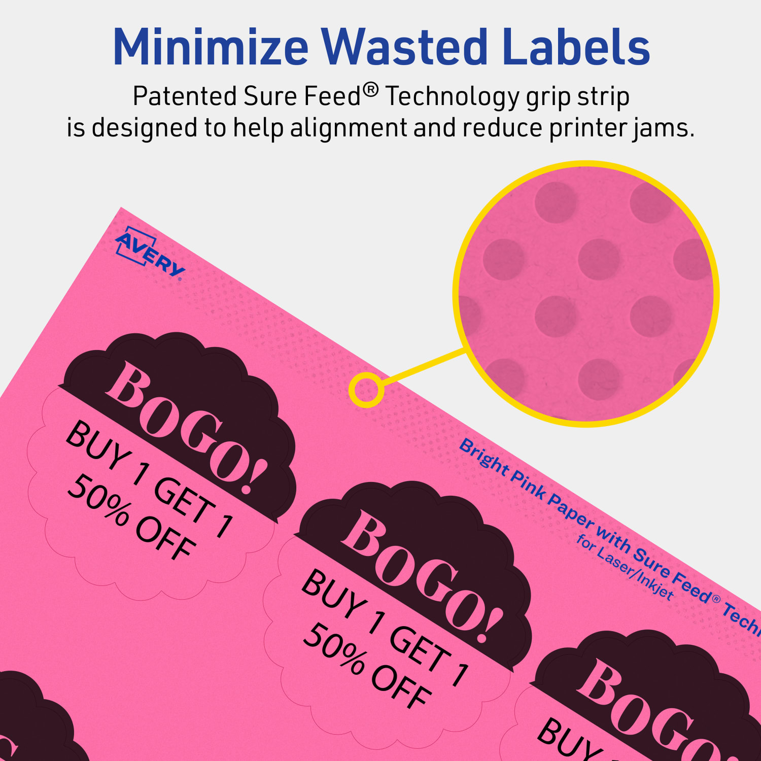 Avery Print-To-The-Edge Labels With Sure Feed Technology, 94516-BPP40, Round Scalloped, 2-1/2in, Matte Bright Pink, Pack of 360 - Image 5
