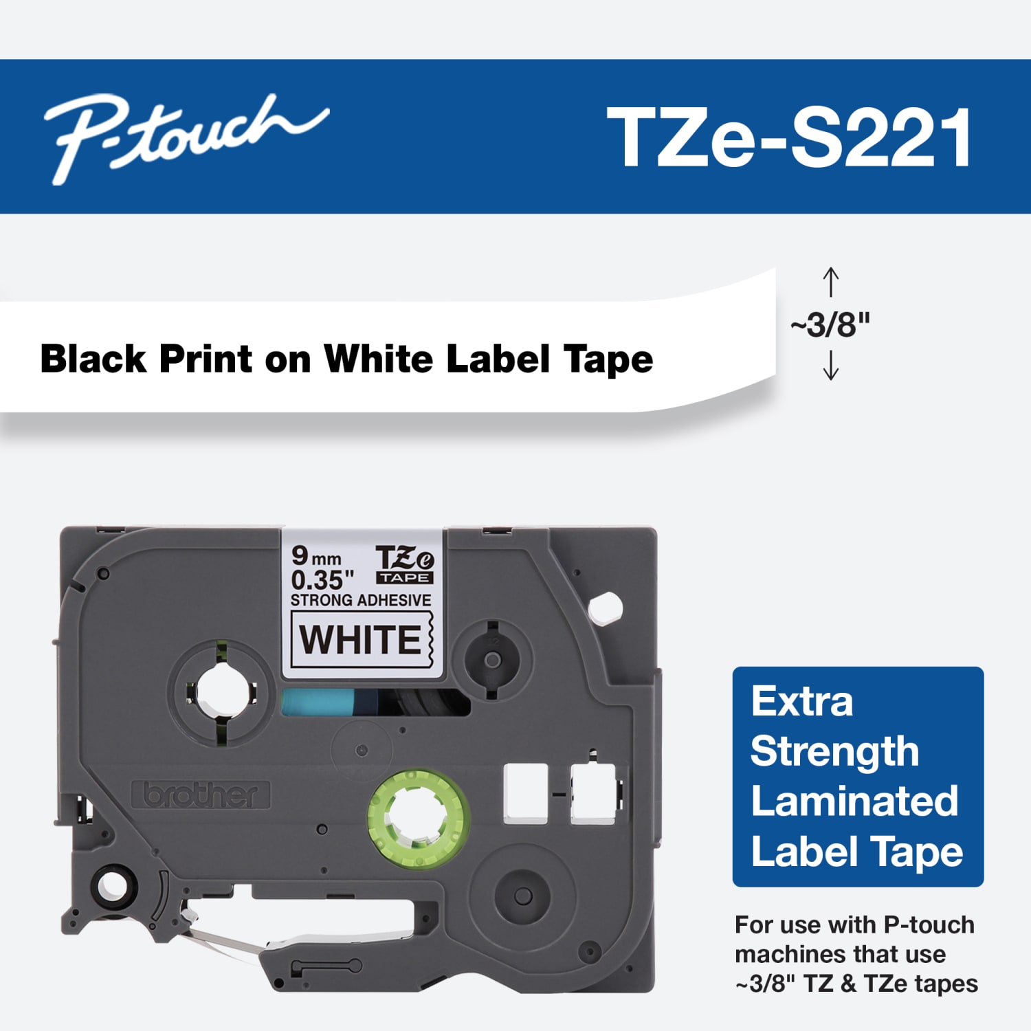 Brother TZe-S221 Black-On-White Industrial-Strength Tape, 0.38in x 26ft - Image 3