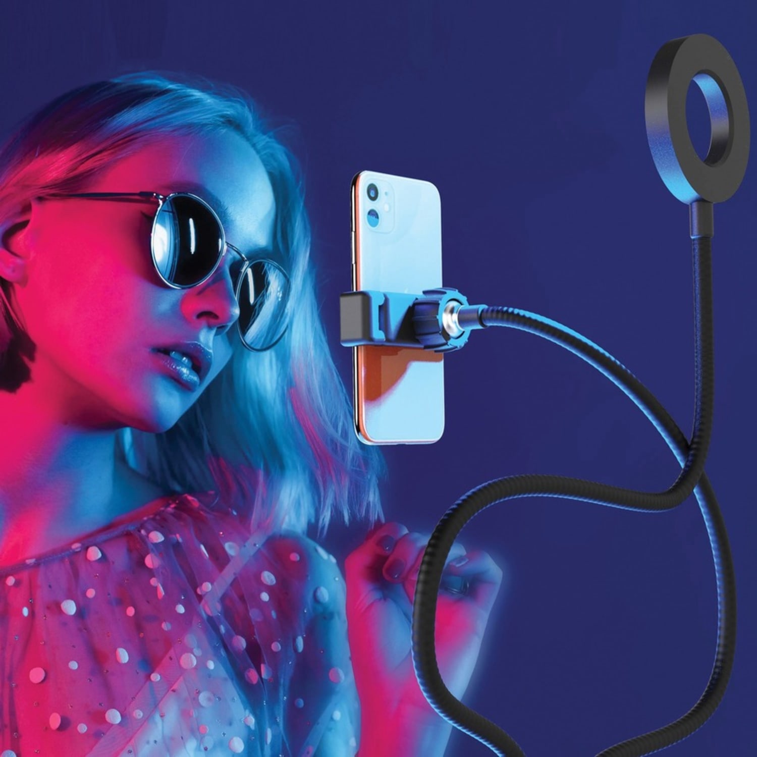 Bower Flexible White & RGB Ring Light With Smartphone Holder, 24in, 5W, Black - Image 3