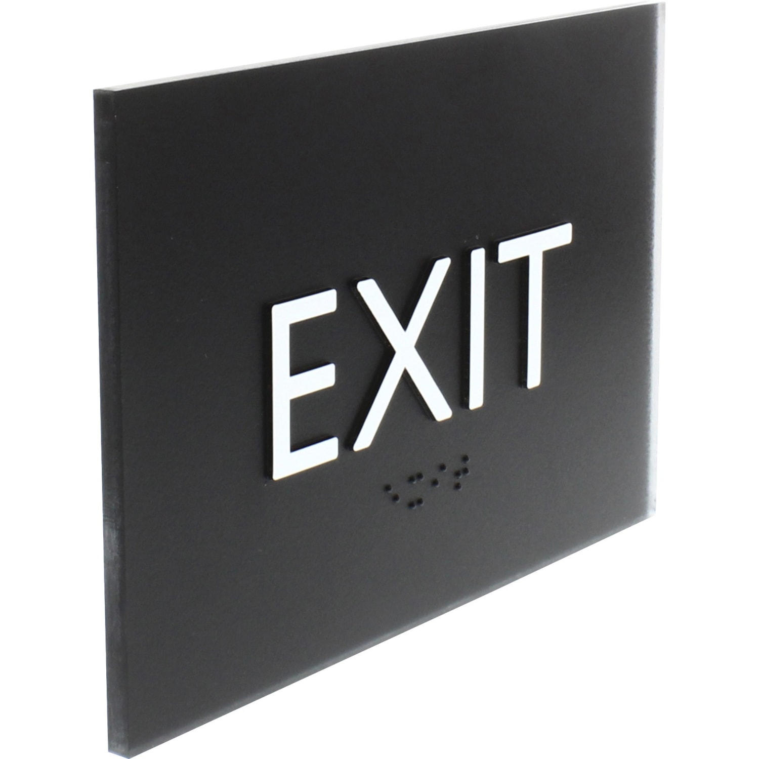 Lorell Exit Sign - 4.5in Width x 6.8in Height - Rectangular Shape - Surface-mountable - Easy Readability, Braille - Indoor - Plastic - Black - 1 Each - Image 3
