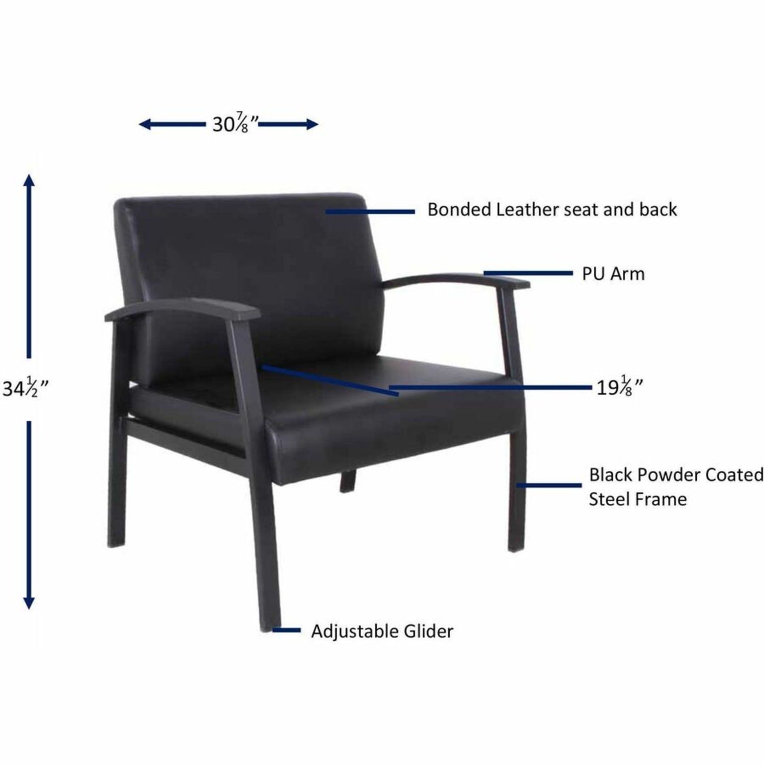 Lorell Big & Tall Bonded Leather Guest Chair, With Lumbar Support, Black - Image 6