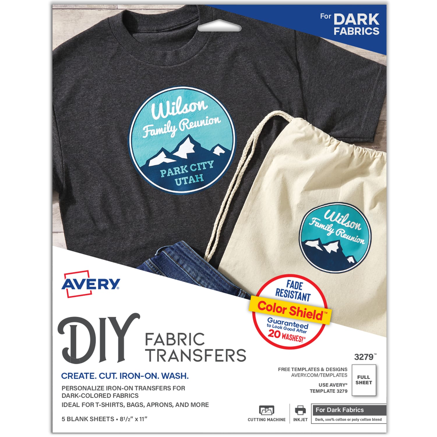 Avery T-Shirt Transfers, Dark, 3279, Pack Of 5