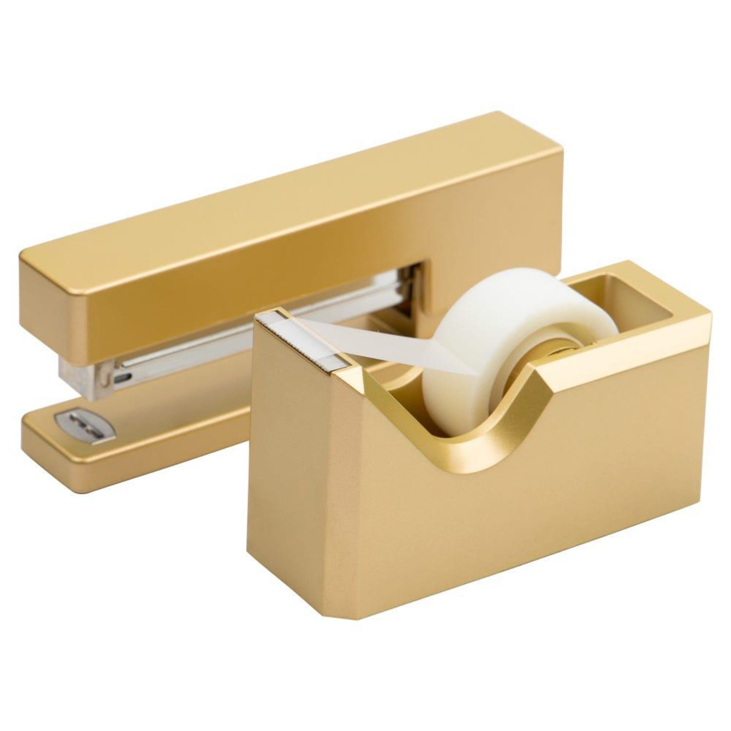 JAM Paper 2-Piece Office And Desk Set, 1 Stapler & 1 Tape Dispenser, Gold