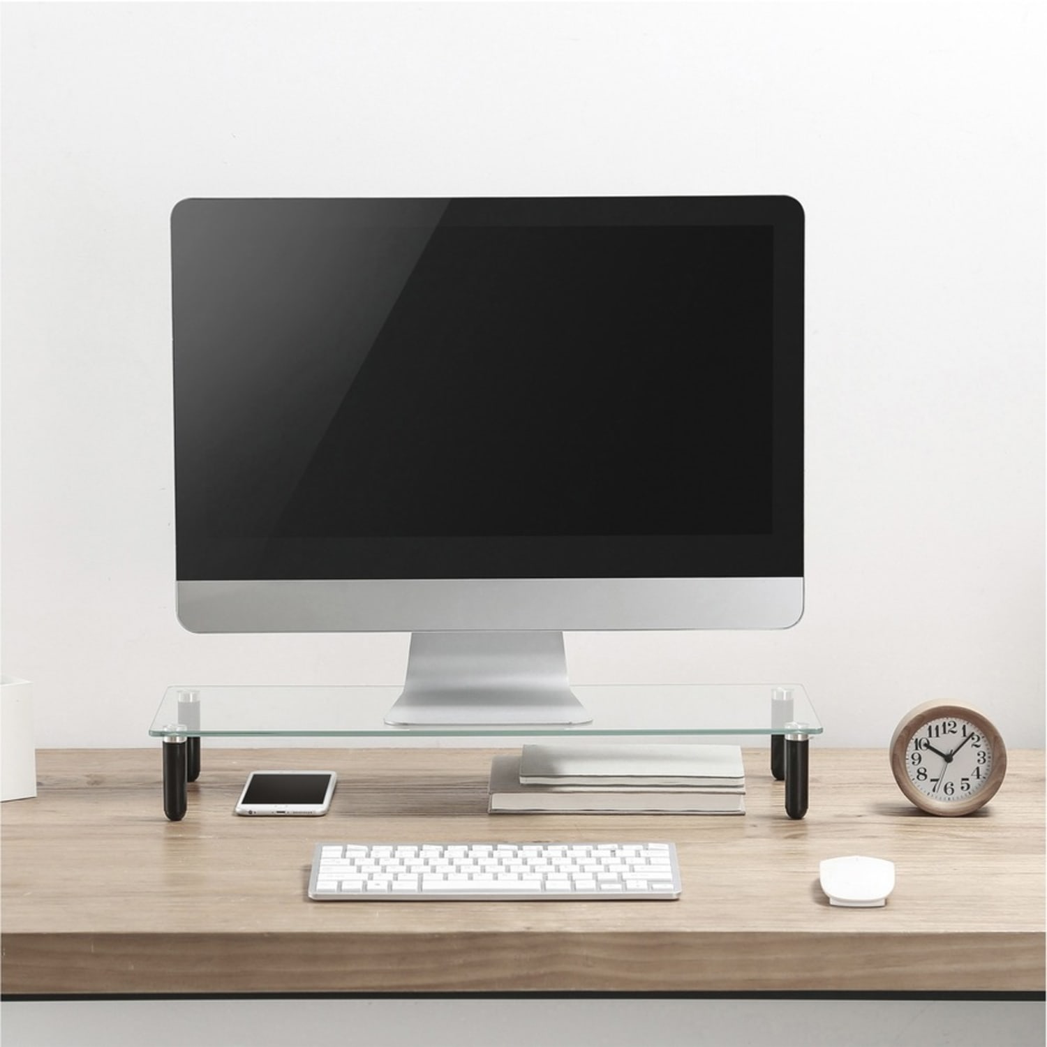Lorell 4-leg Single-Shelf Monitor Stand - 44 lb Load Capacity - 1 x Shelf(ves) - 3in Height x 22in Width x 8.25in Depth - Desktop - Glass - Clear, Black - Image 5