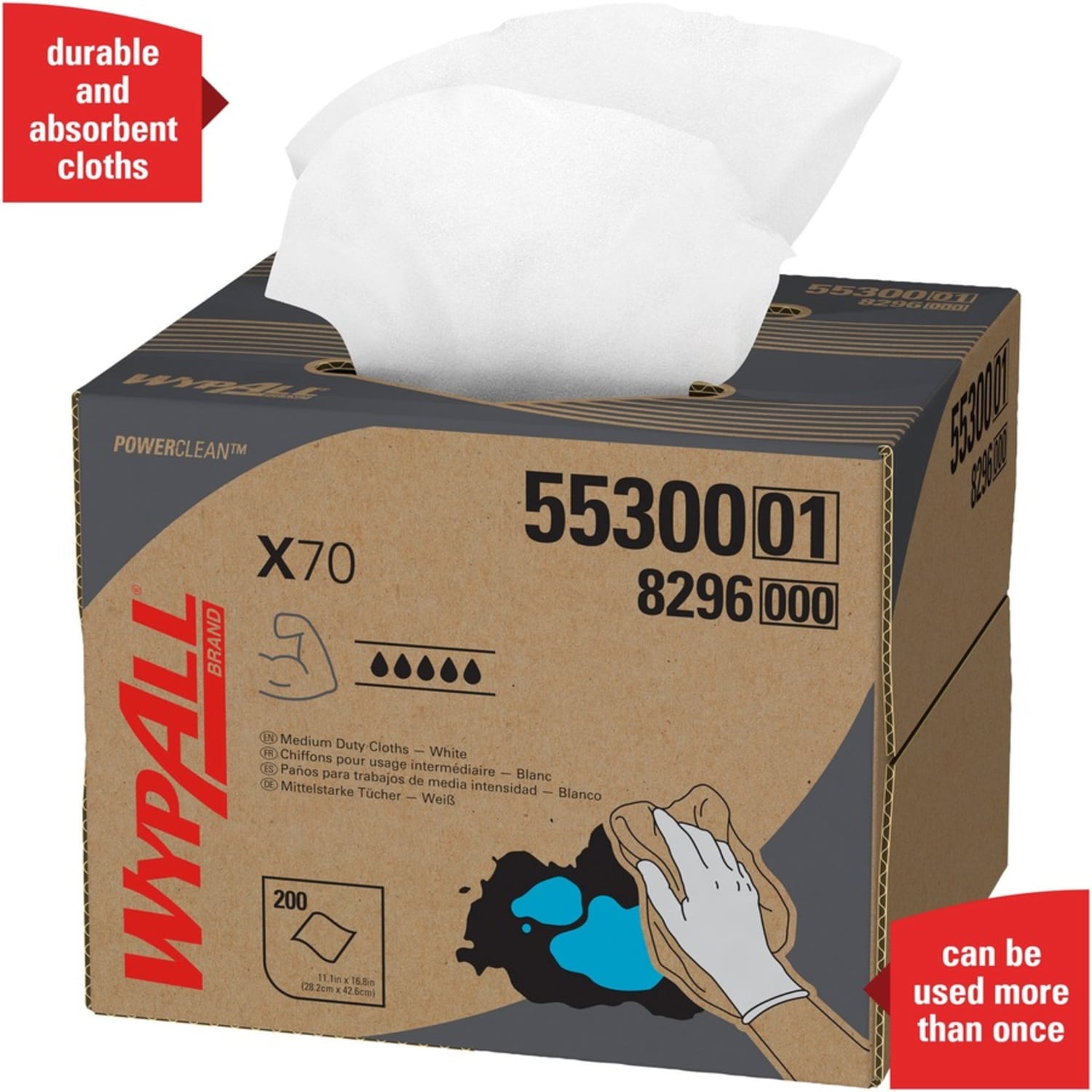 Wypall Power Clean X70 Medium Duty Cloths - 11.10in Width x 16.80in Length - White - Pulp Fiber, Polypropylene - 1 Carton - Image 5