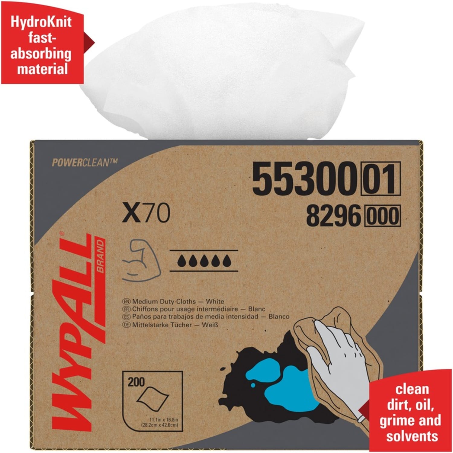 Wypall Power Clean X70 Medium Duty Cloths - 11.10in Width x 16.80in Length - White - Pulp Fiber, Polypropylene - 1 Carton - Image 6