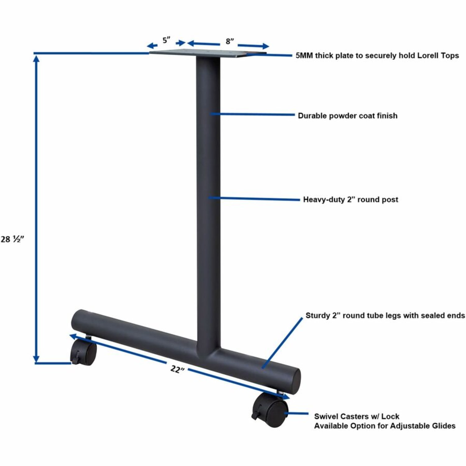 Lorell Invent Training Table Components - Black C-leg Base - 2 Legs - 28.50in Height x 5in Width x 22in Depth - Training - Assembly Required - 2 / Set - Image 4