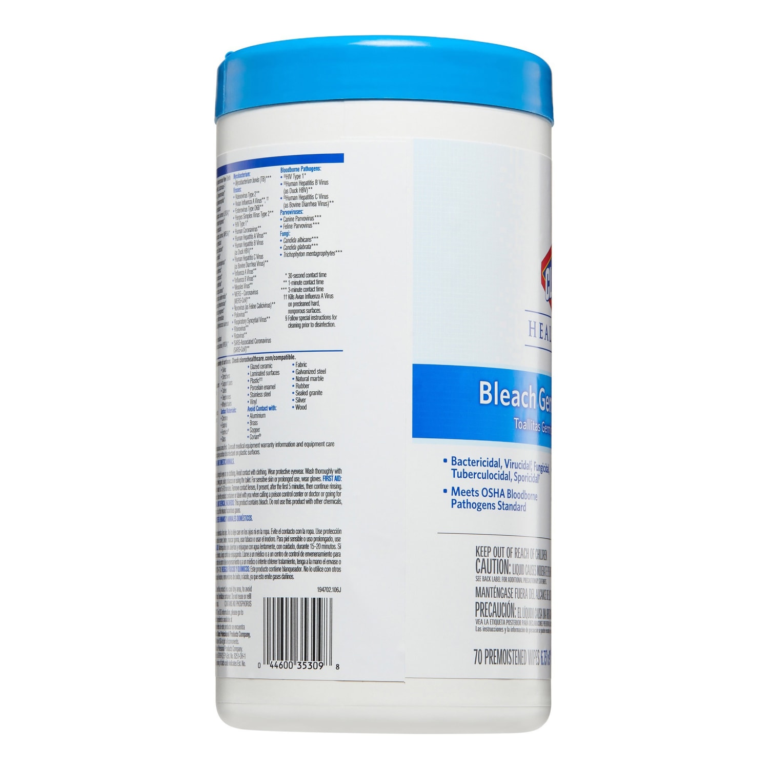 Clorox Healthcare Bleach Germicidal Wipes - Ready-To-Use - 9in Length x 6.75in Width - Disinfectant, Antimicrobial, Anti-corrosive, Unscented - White - 70Tub - 6 / Carton - Image 4