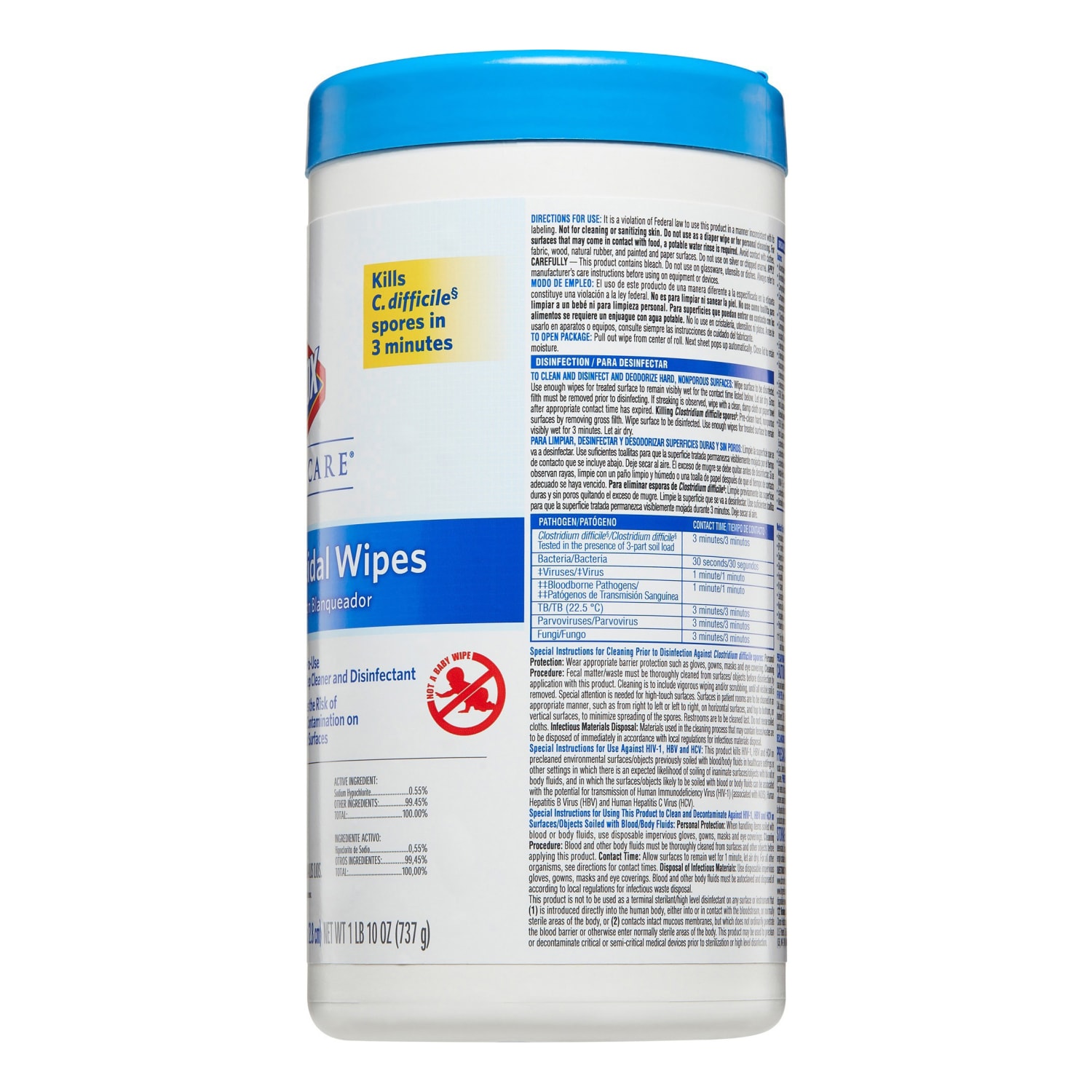 Clorox Healthcare Bleach Germicidal Wipes - Ready-To-Use - 9in Length x 6.75in Width - Disinfectant, Antimicrobial, Anti-corrosive, Unscented - White - 70Tub - 6 / Carton - Image 6