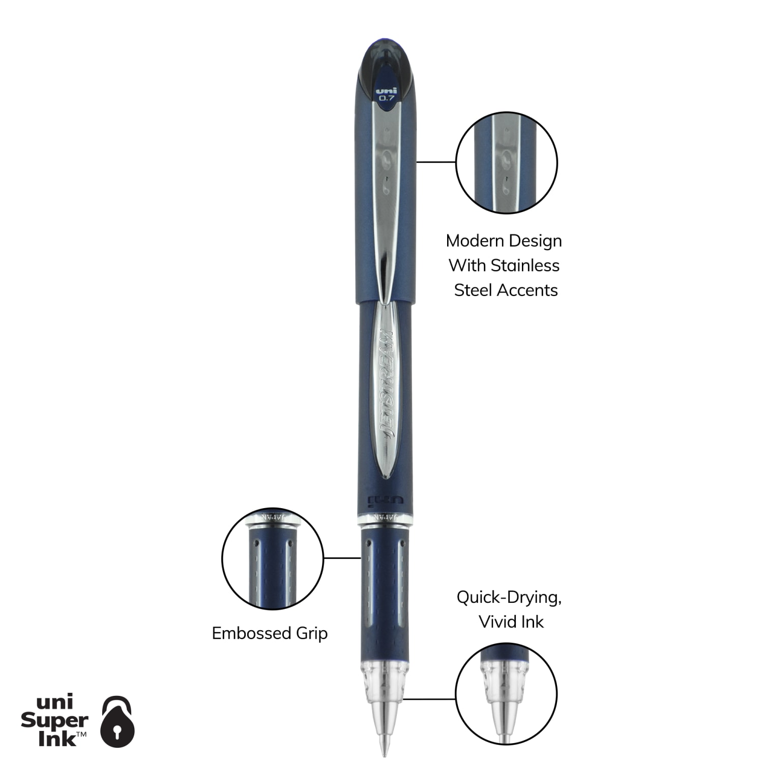 uni-ball Jetstream Ballpoint Pens, Fine Point, 0.7 mm, Blue Barrel, Black Ink, Pack Of 12 - Image 4