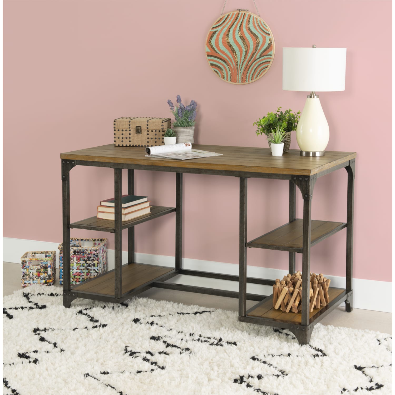 Powell Donat 48inW Computer Desk With Shelves, Weathered Driftwood - Image 3