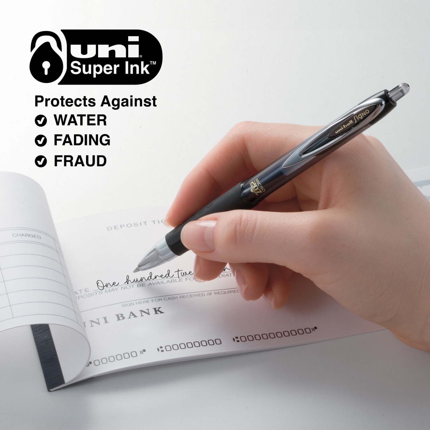 uni-ball 207 Retractable Fraud Prevention Gel Pens, Micro Point, 0.5 mm, Black Barrels, Black Ink, Pack Of 12 - Image 3