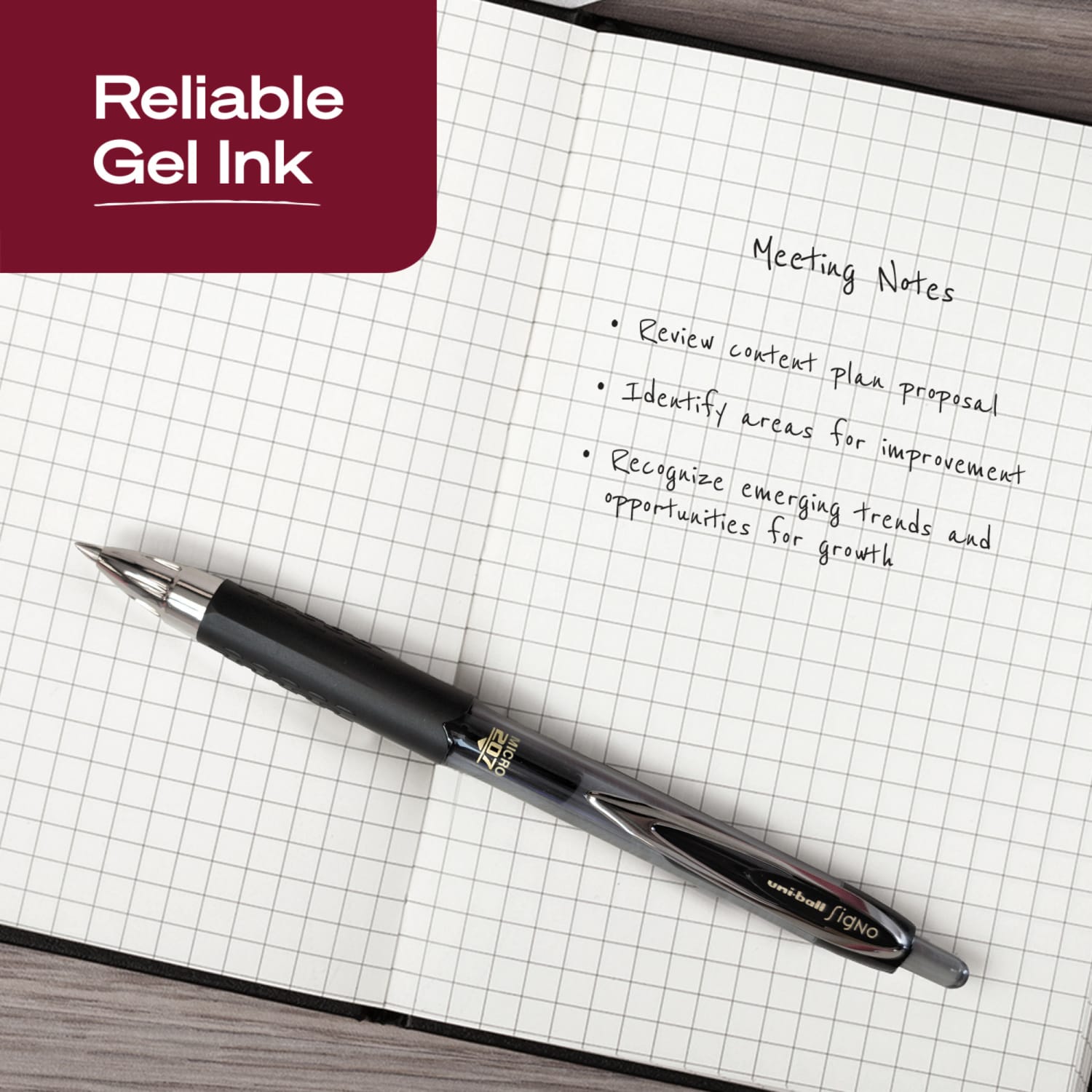 uni-ball 207 Retractable Fraud Prevention Gel Pens, Micro Point, 0.5 mm, Black Barrels, Black Ink, Pack Of 12 - Image 4