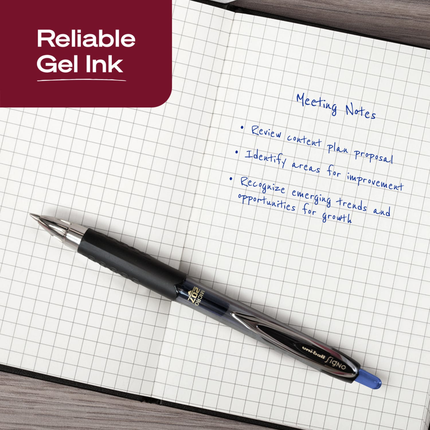 uni-ball 207 Retractable Fraud Prevention Gel Pens, Micro Point, 0.5 mm, Black Barrels, Blue Ink, Pack Of 12 - Image 4
