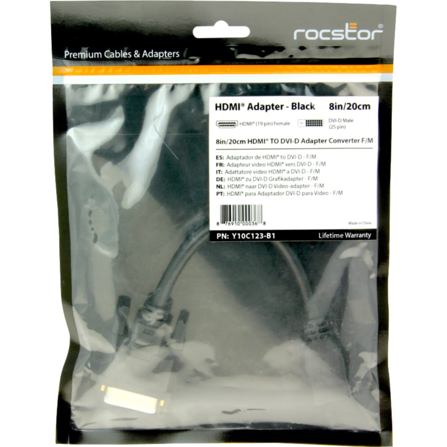 Rocstor HDMI to DVI-D Video Cable Adapter - 8in - HDMI Female to DVI Male - DVI/HDMI  - Y10C123B1 - Image 3