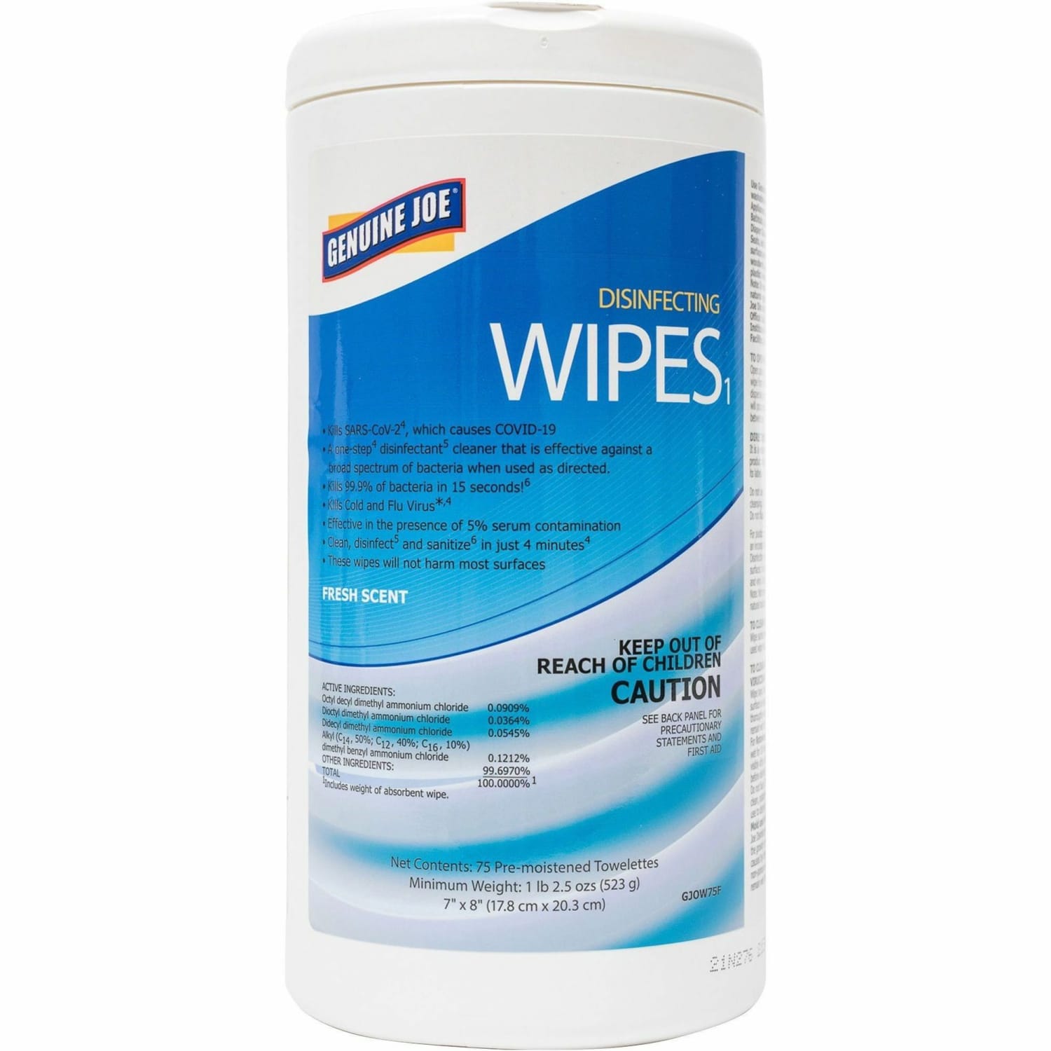 Genuine Joe Disinfecting Wipes - Ready-To-Use - Fresh Citrus Scent - 8in Length x 7in Width - Pre-moistened, Strong, Absorbent - White - 75Tub - 6 / Carton - Image 3