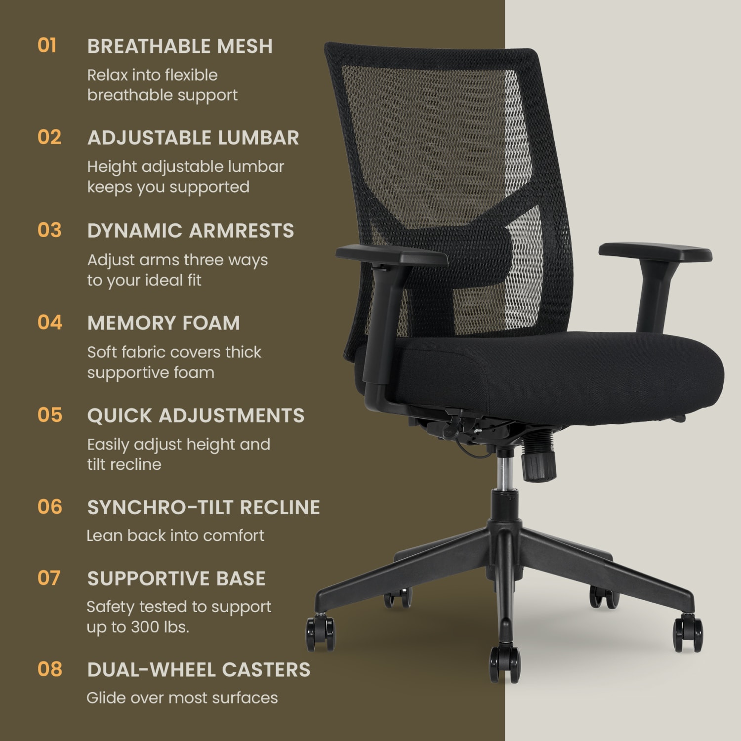 Serta Commercial Eco-2000 Ergonomic Mesh Mid-Back Task Chair, 43% Recycled, Black - Image 4