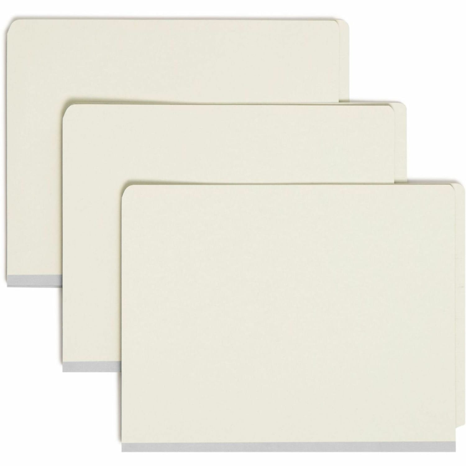 Smead Pressboard Classification Folders With SafeSHIELD Fasteners, End-Tab, 2 Divider, Letter Size, 60% Recycled, Gray/Green, Pack Of 10