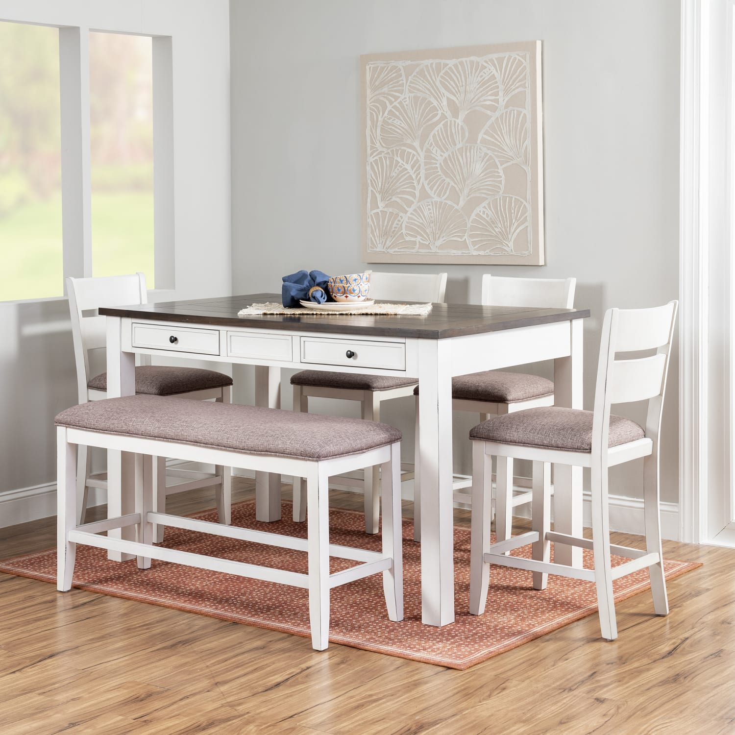 Powell Momsen 6-Piece Counter-Height Set, White/Gray - Image 3