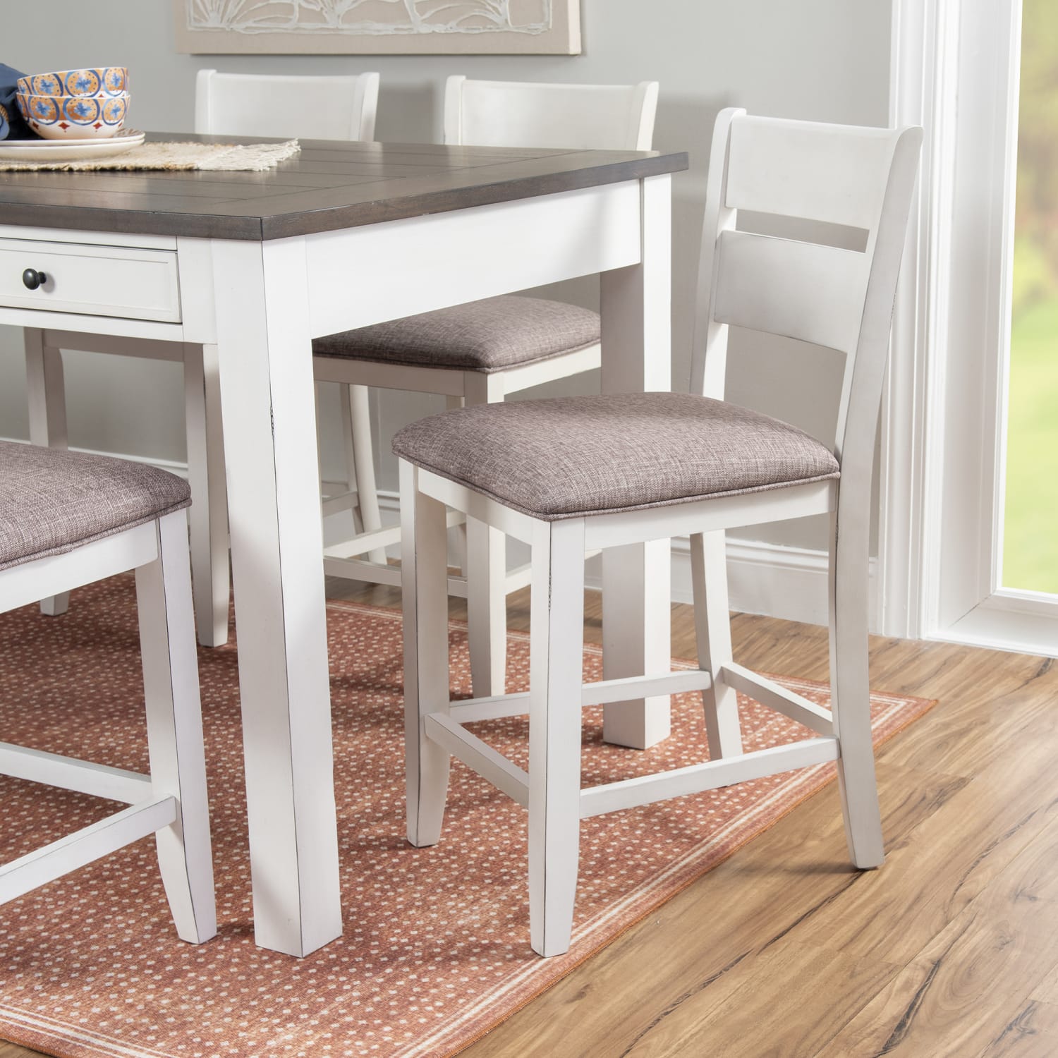 Powell Momsen 6-Piece Counter-Height Set, White/Gray - Image 6