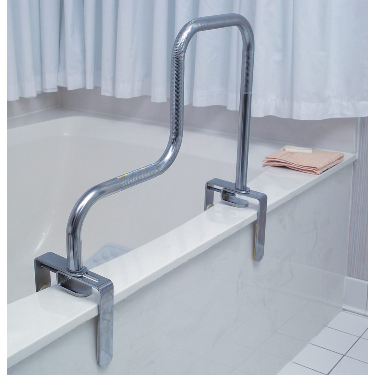 DMI Heavy-Duty High-Low Shower Grab Bar, 16inH x 2inW x 3inD, Silver - Image 3