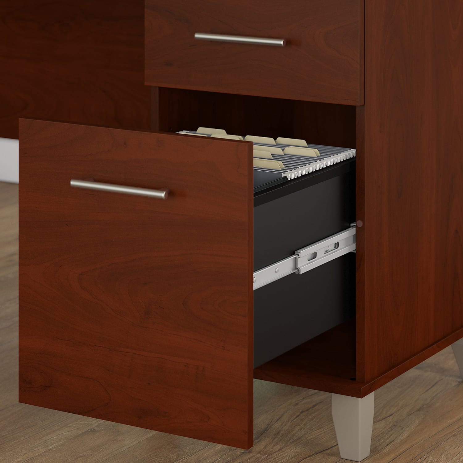 Bush Furniture Somerset L Shaped Desk With Hutch And 5 Shelf Bookcase, 60inW, Hansen Cherry, Standard Delivery - Image 6