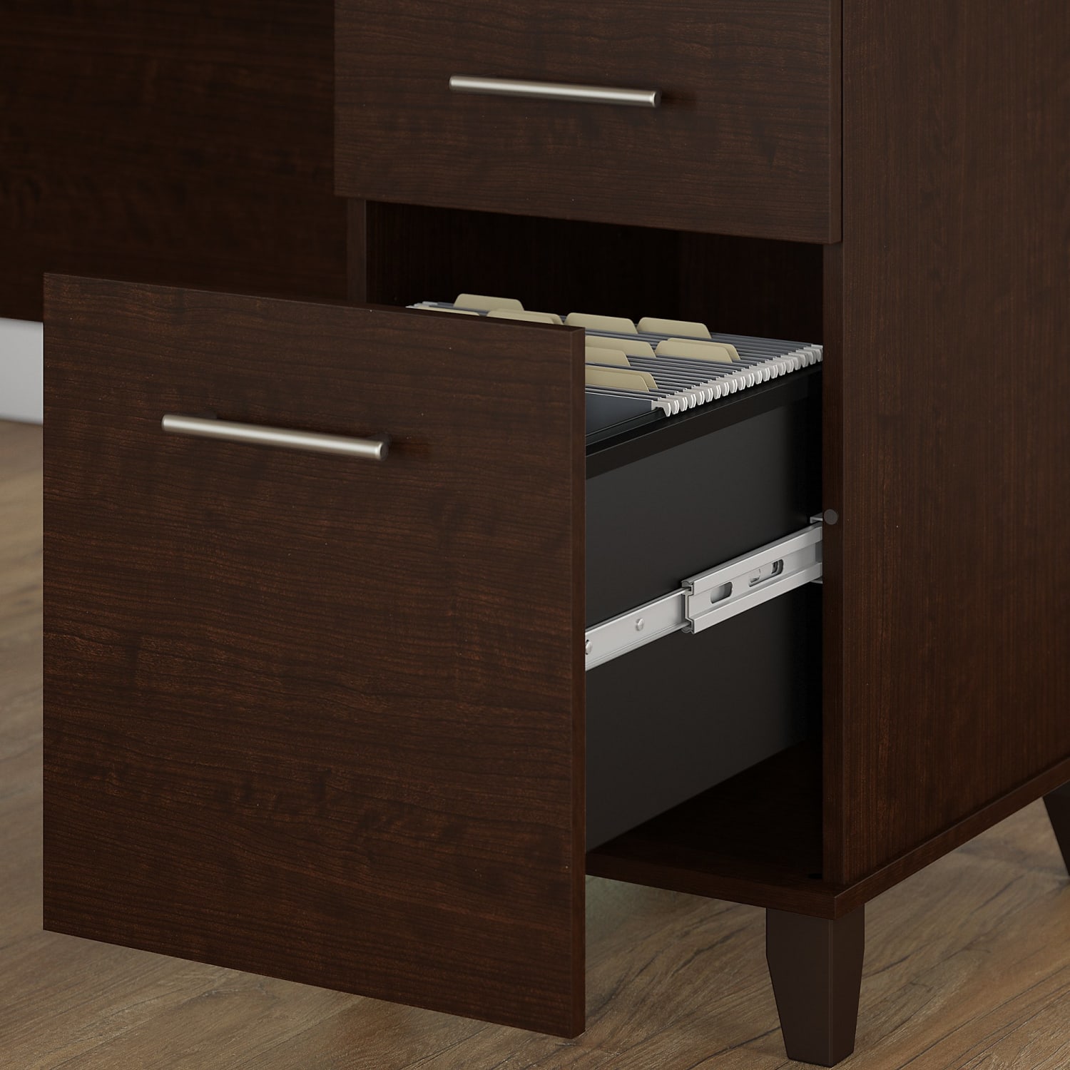 Bush Furniture Somerset 72inW L Shaped Desk With Hutch, Lateral File Cabinet And Bookcase, Mocha Cherry, Standard Delivery - Image 6