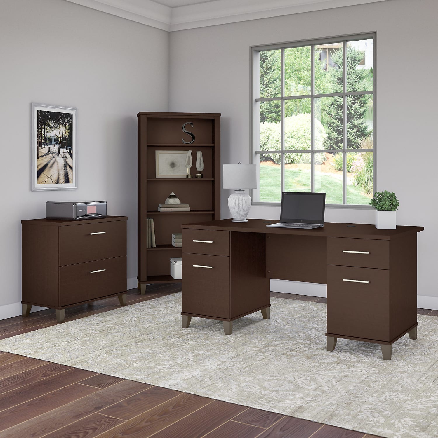 Bush Business Furniture Somerset 60inW Office Computer Desk With Lateral File Cabinet And 5 Shelf Bookcase, Mocha Cherry, Standard Delivery - Image 3