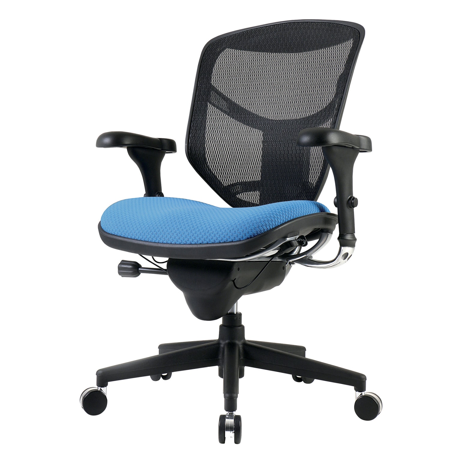 WorkPro Quantum 9000 Series Ergonomic Mesh/Premium Fabric Mid-Back Chair, Black/Sky, BIFMA Compliant - Image 4