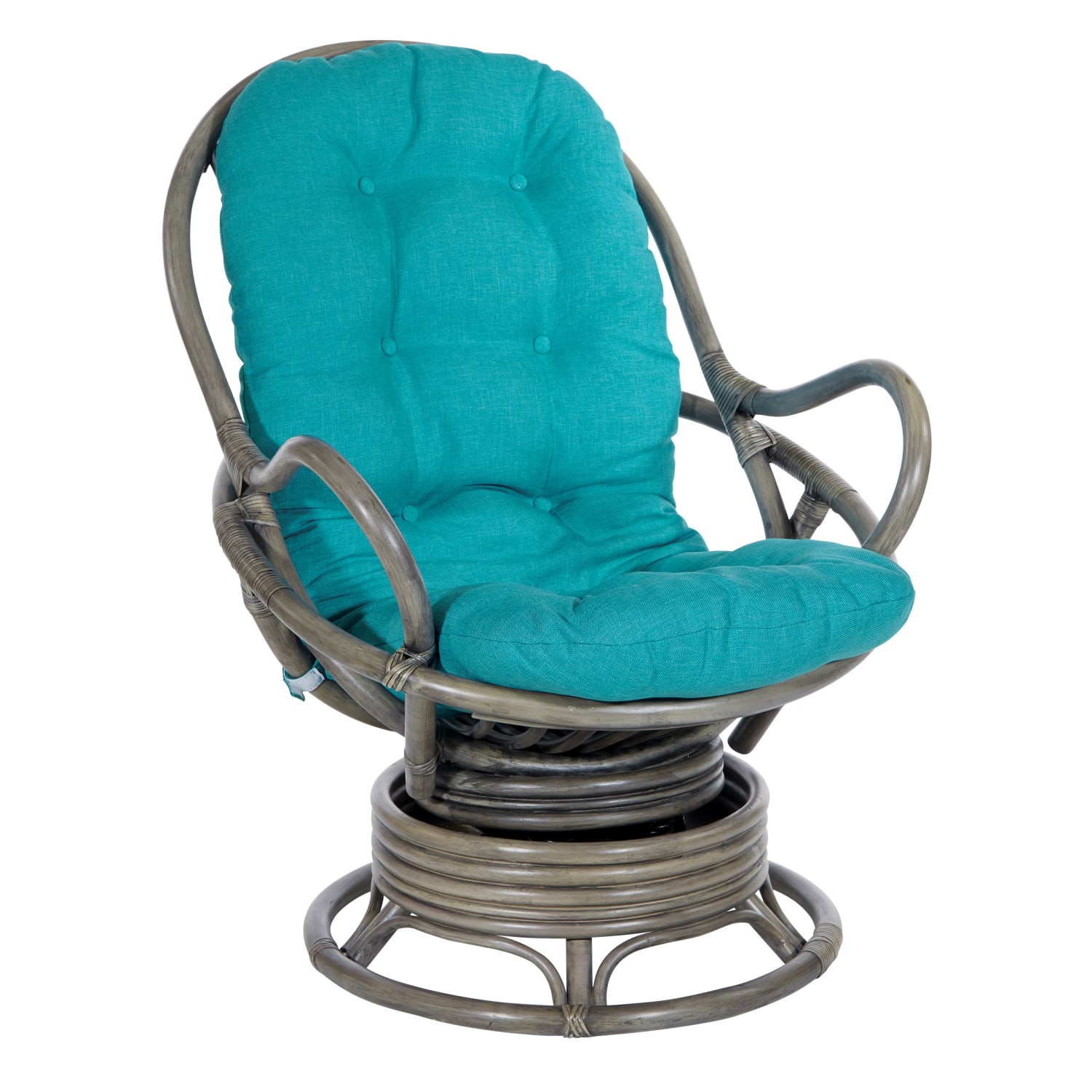 Office Star Tahiti Rattan Swivel Rocker Accent Chair, Blue/Gray