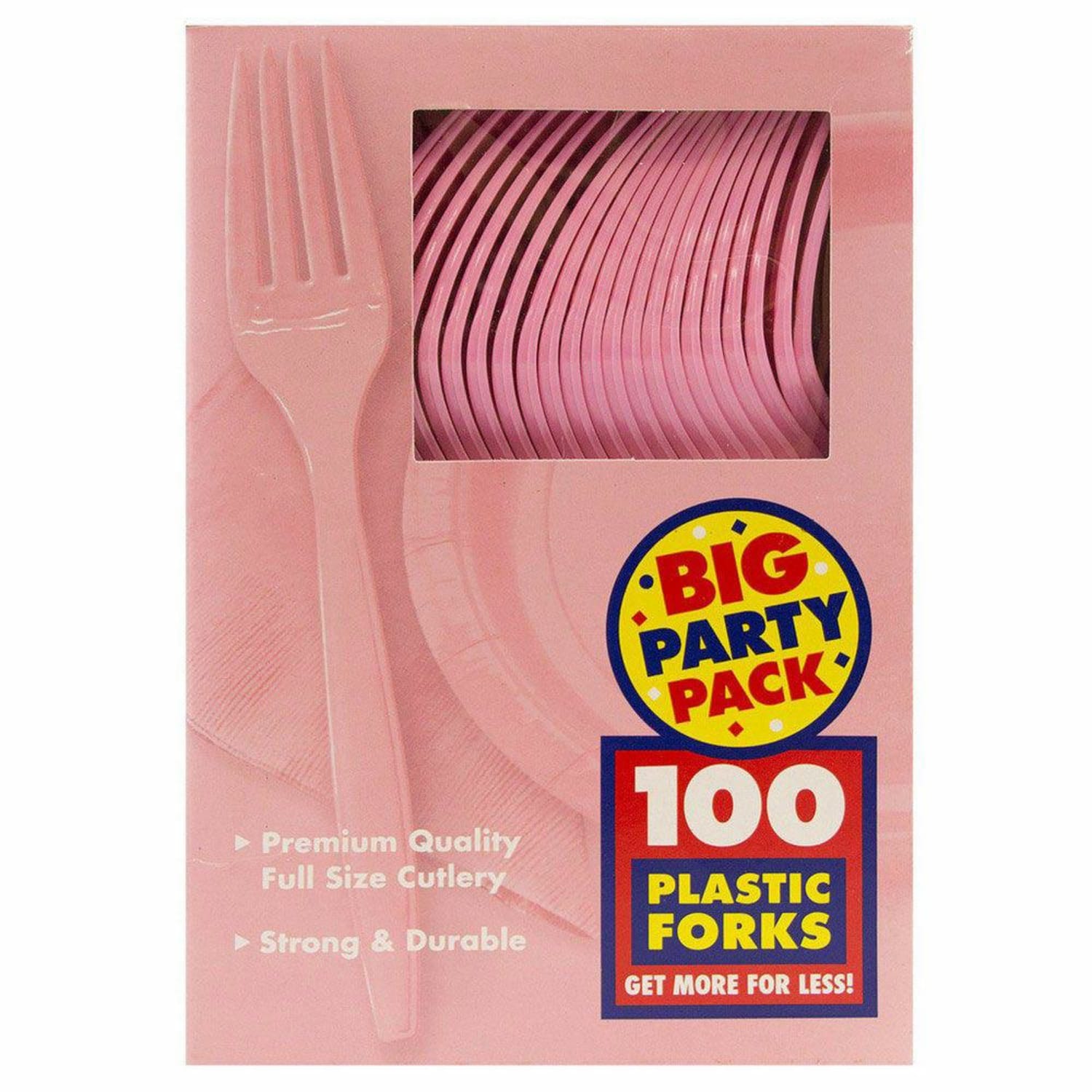 JAM PAPER Big Party Pack of Premium Plastic Forks, Pink, 100 Disposable Forks/Box - Image 3