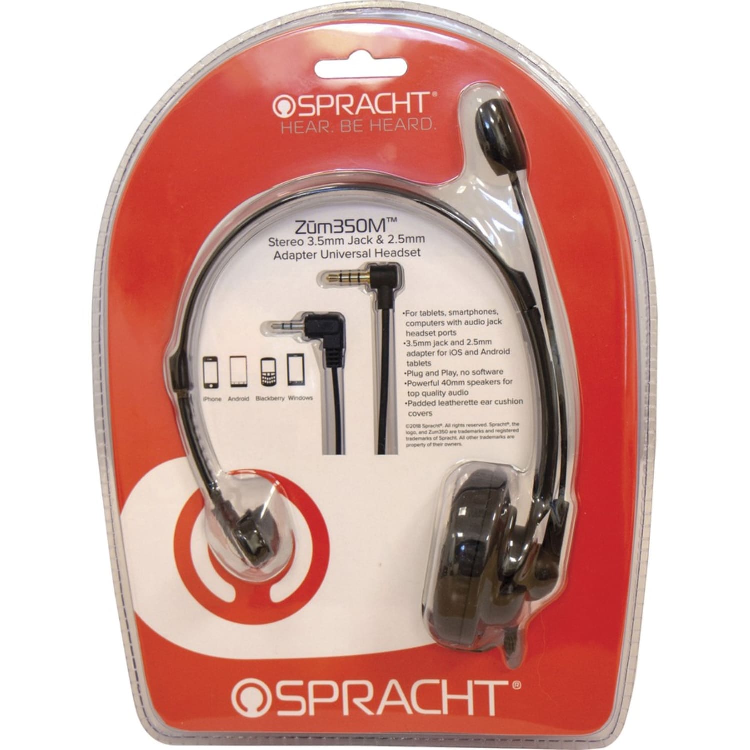 Spracht ZUM350M Headset - Mono - Mini-phone (3.5mm), Sub-mini phone (2.5mm) - Wired - Over-the-head - ZUM350M - Image 3