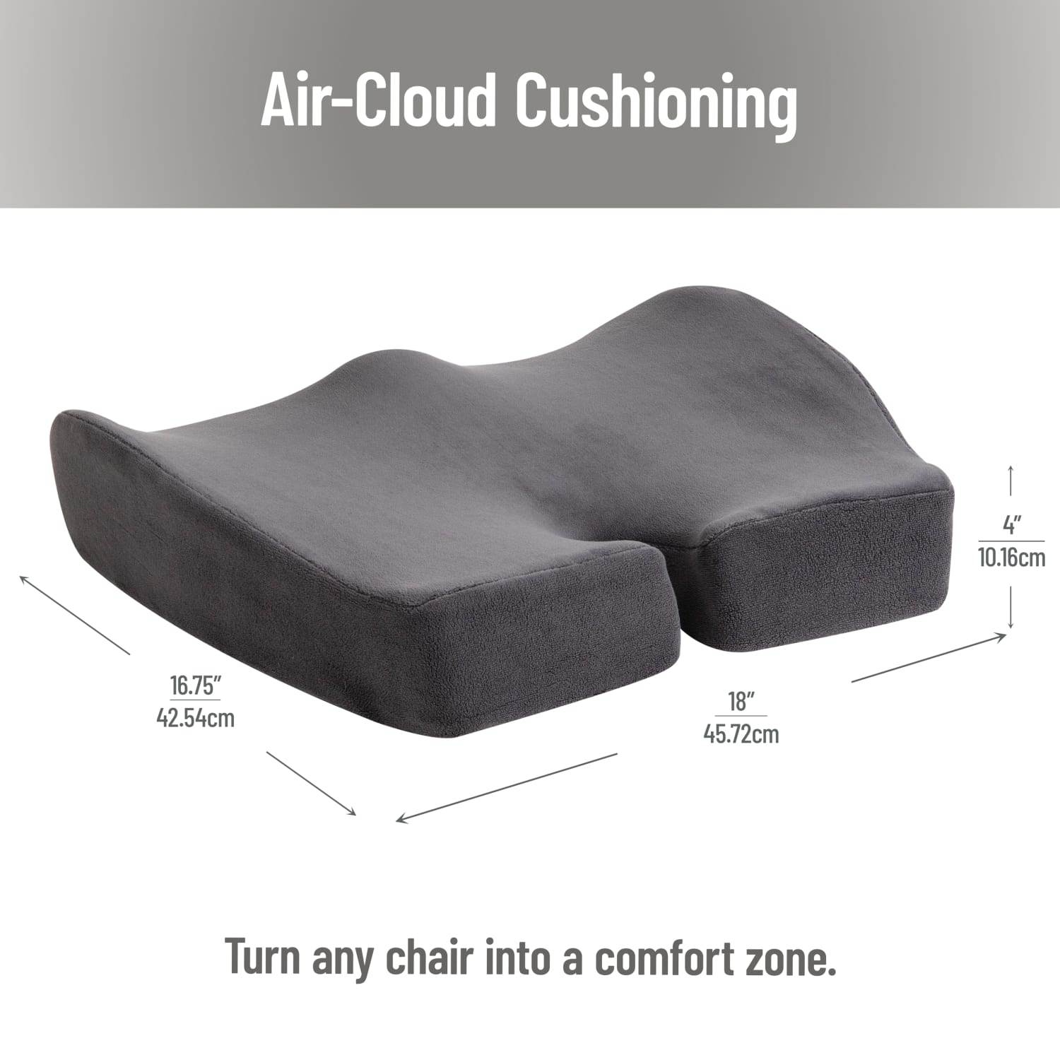 Mind Reader Ergonomic Pressure Relief Seat Cushion, Memory Foam, 4inH x 16-3/4inW x 18inL, Gray - Image 5