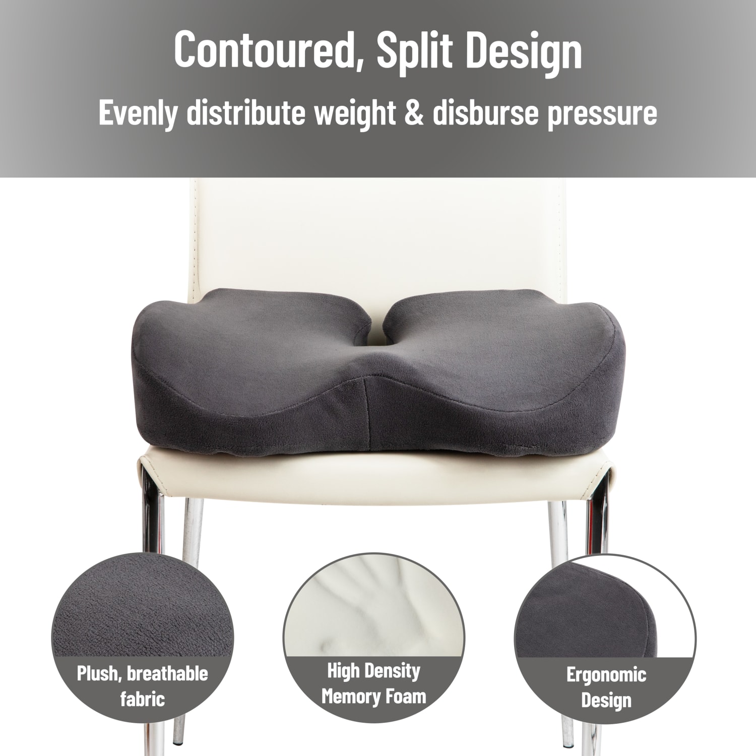 Mind Reader Ergonomic Pressure Relief Seat Cushion Memory Foam 4inH x 16 34inW x 18inL Gray PopularChairscom