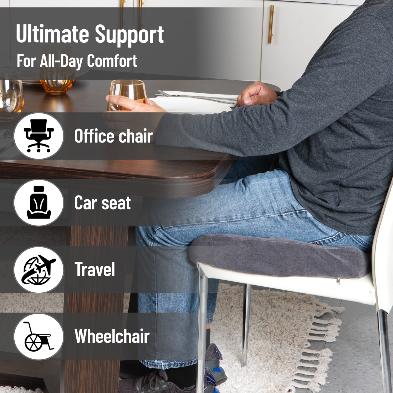 Mind Reader Ergonomic Pressure Relief Seat Cushion, Memory Foam, 4inH x 16-3/4inW x 18inL, Gray - Image 9
