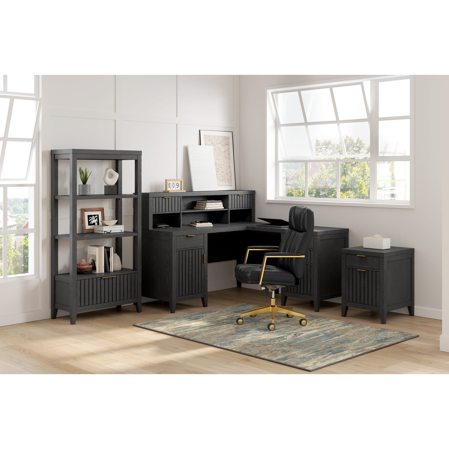 Thomasville Rivington 60inW L-Shaped Corner Desk & Hutch With Integrated Power Outlet, Raven Black - Image 6