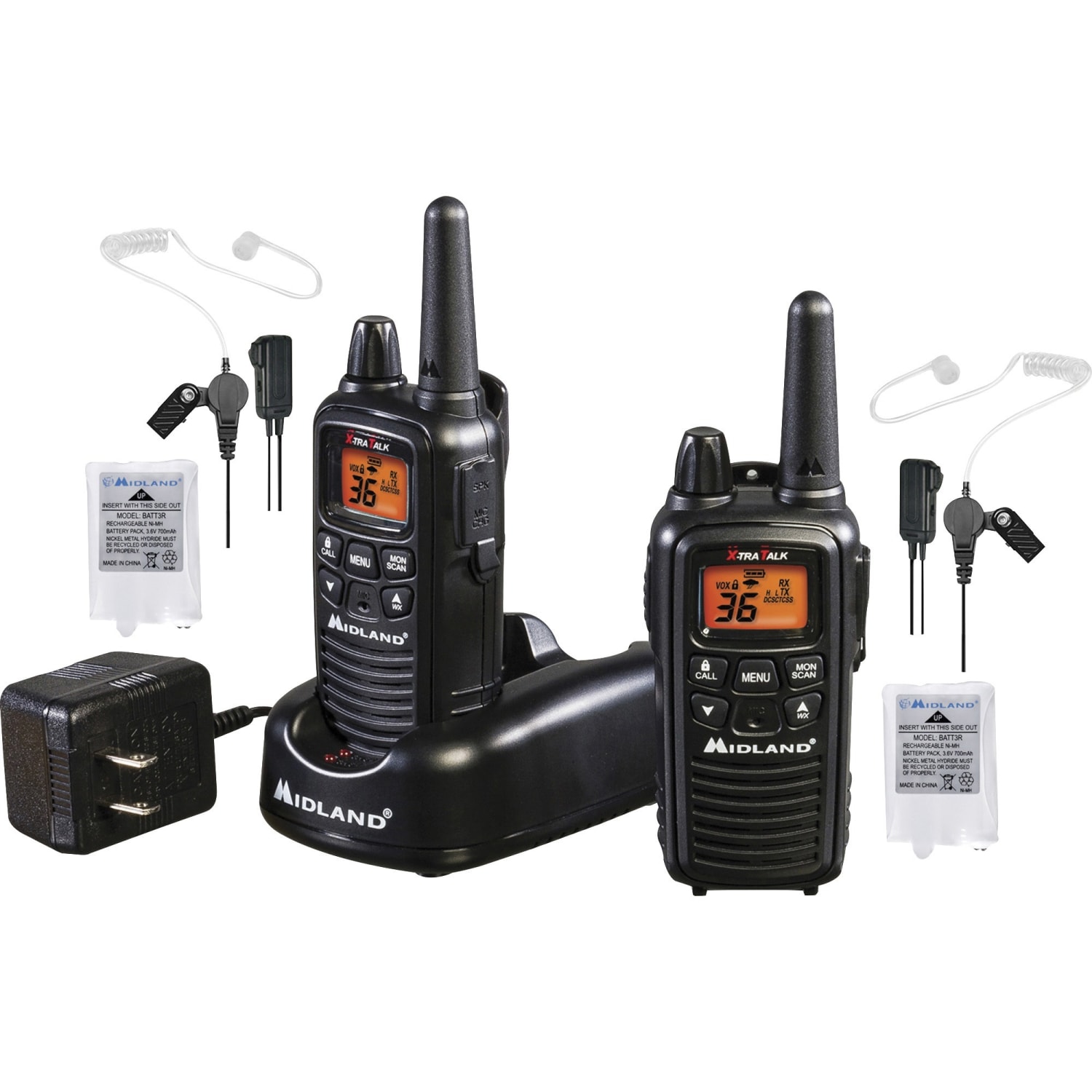 Midland LXT600BB FRS Business Radio Bundle - 36 Radio Channels - 22 FRS - Silent Operation, Hands-free - Nickel Metal Hydride (NiMH) - Black - 2/Each