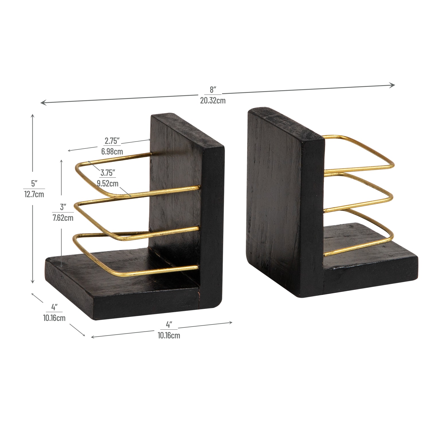 Mind Reader Decorative Basket Bookends, 5inH x 4inW x 4inD, Black/Gold, Set Of 2 Bookends - Image 4