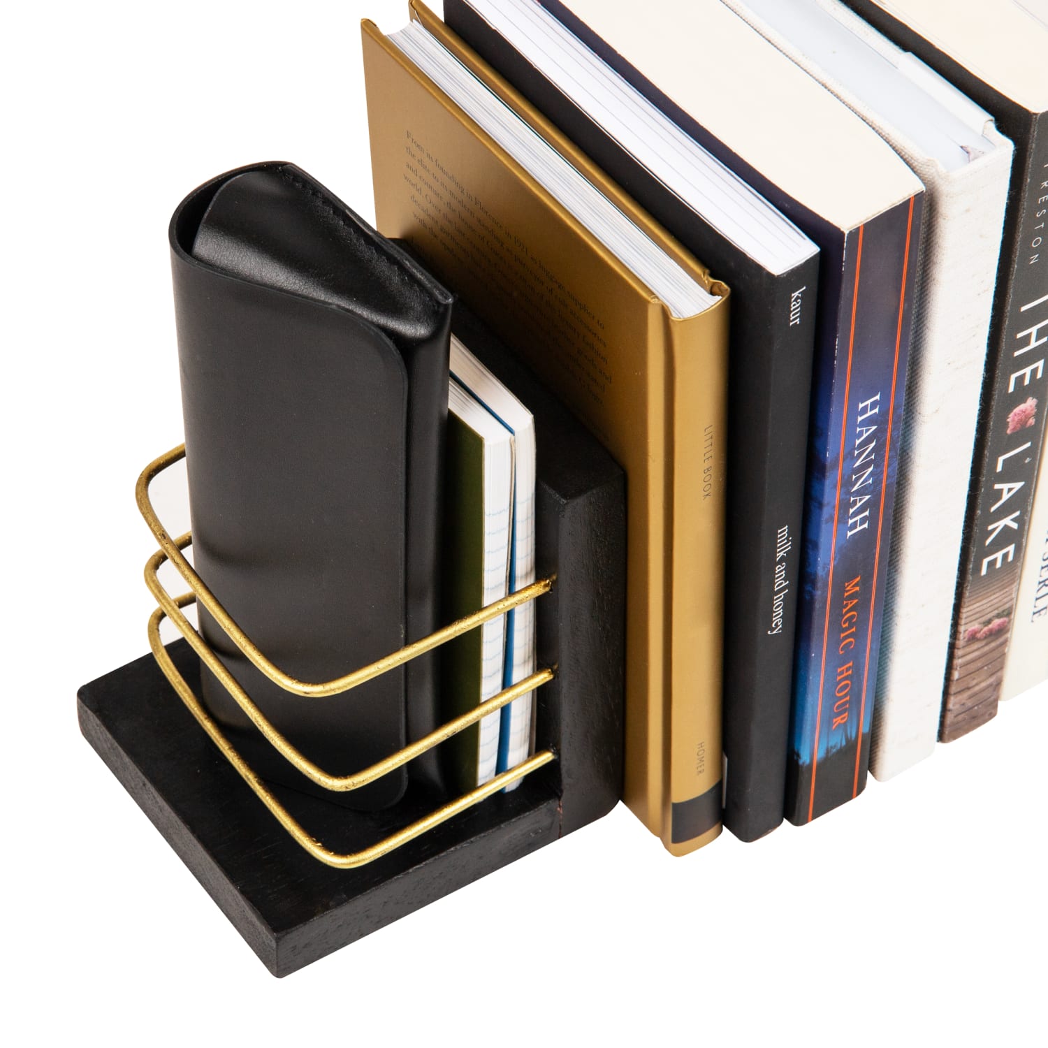 Mind Reader Decorative Basket Bookends, 5inH x 4inW x 4inD, Black/Gold, Set Of 2 Bookends - Image 5