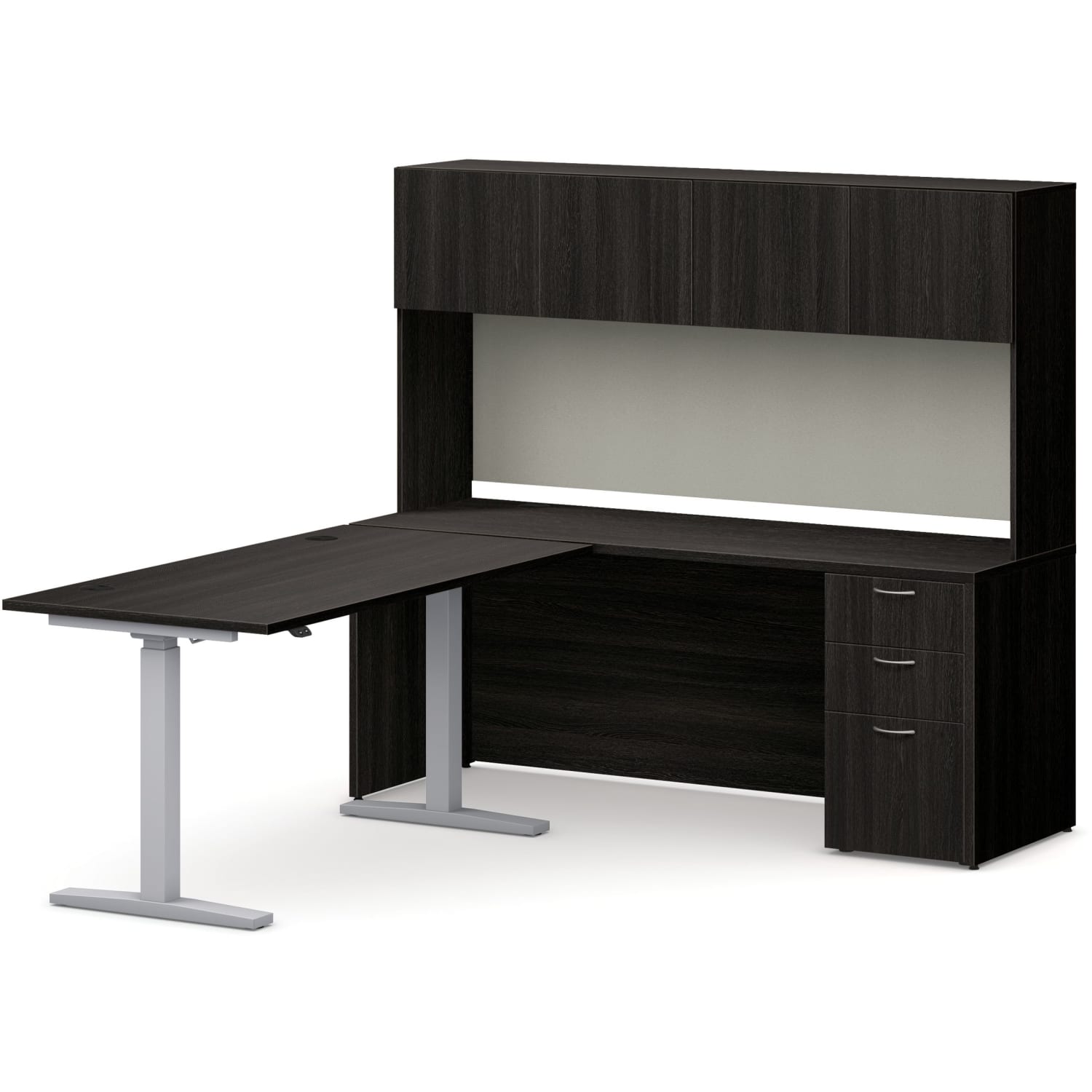 HON Mod 60inW Executive Height-Adjustable Computer Desk Workstation With Storage, Java Oak/Cool Neutral/Silver - Image 4
