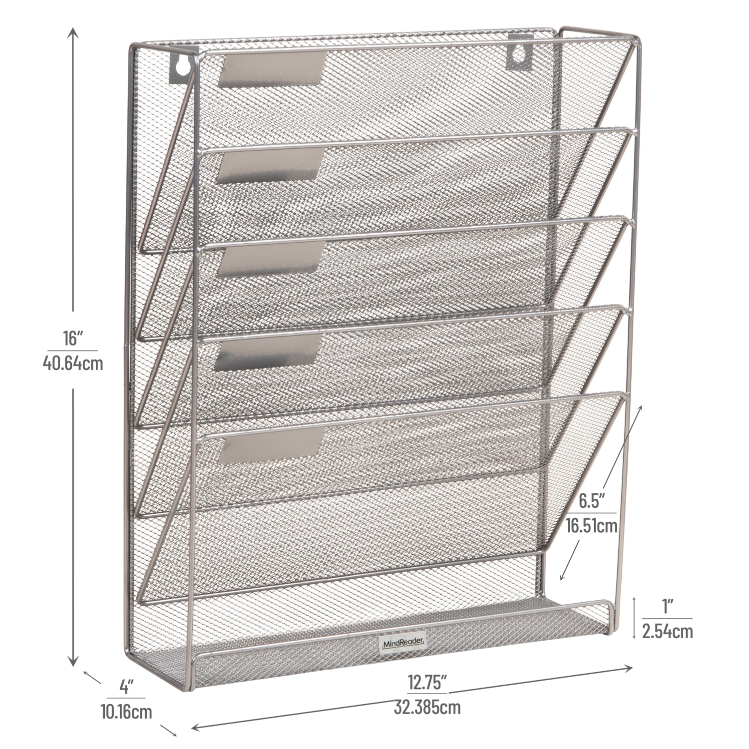 Mind Reader 5-Tier Vertical File Storage Basket, 16inH x 4in W x 12-3/4in D, Silver - Image 4