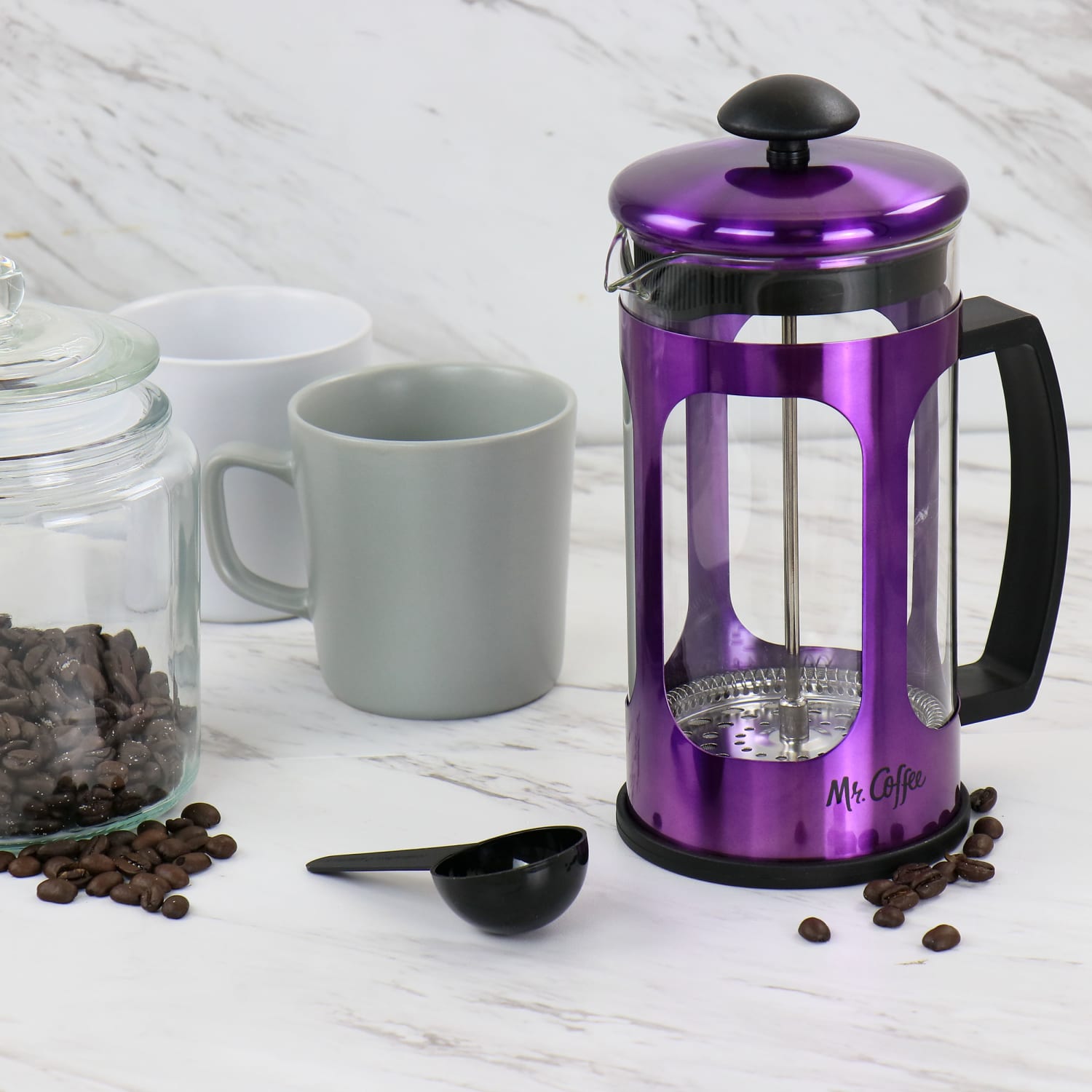 Mr. Coffee 30 Oz Glass And Stainless-Steel French Coffee Press, Metallic Purple - Image 4